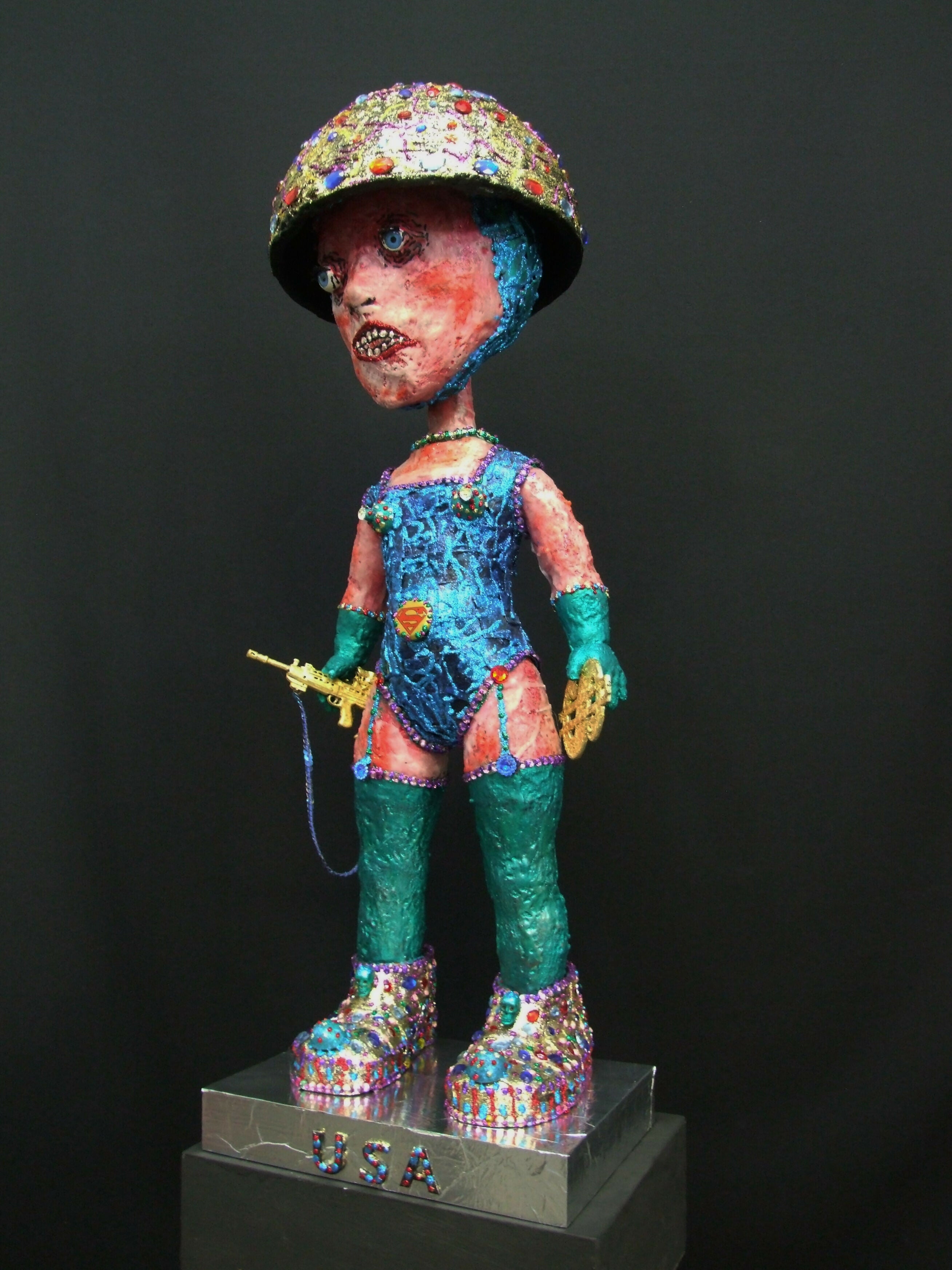 Contemporary Figurative Mixed Media Sculpture Young American (Audie Murphy) from the series, “ My little people that have come down from the hills........ “ Andru Fijalkowski