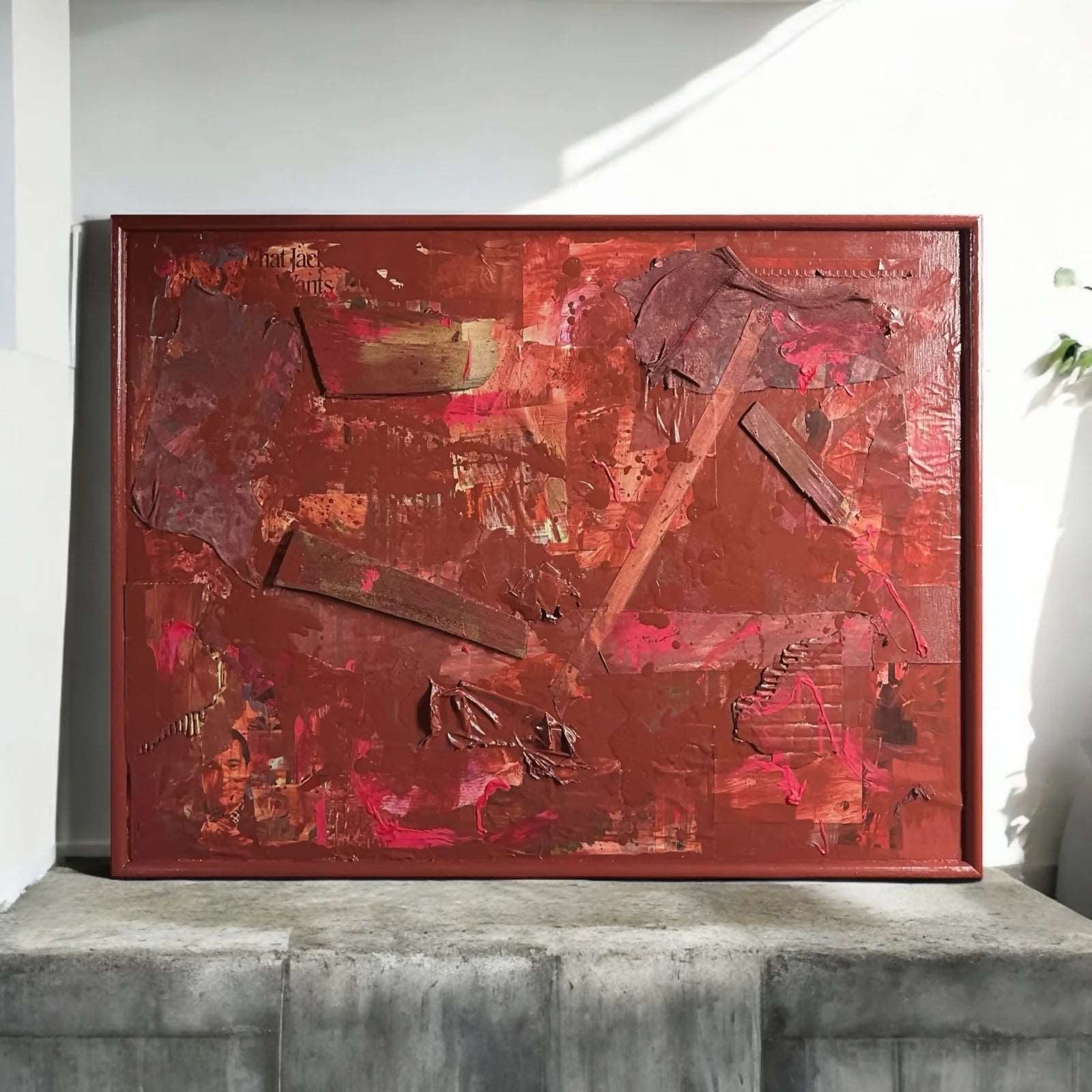 Abstract Collage Contemporary Mixed Media Painting "Biography" Original Framed Mixed Media Abstract Art Collage Assemblage 27x36 Sam Lewis