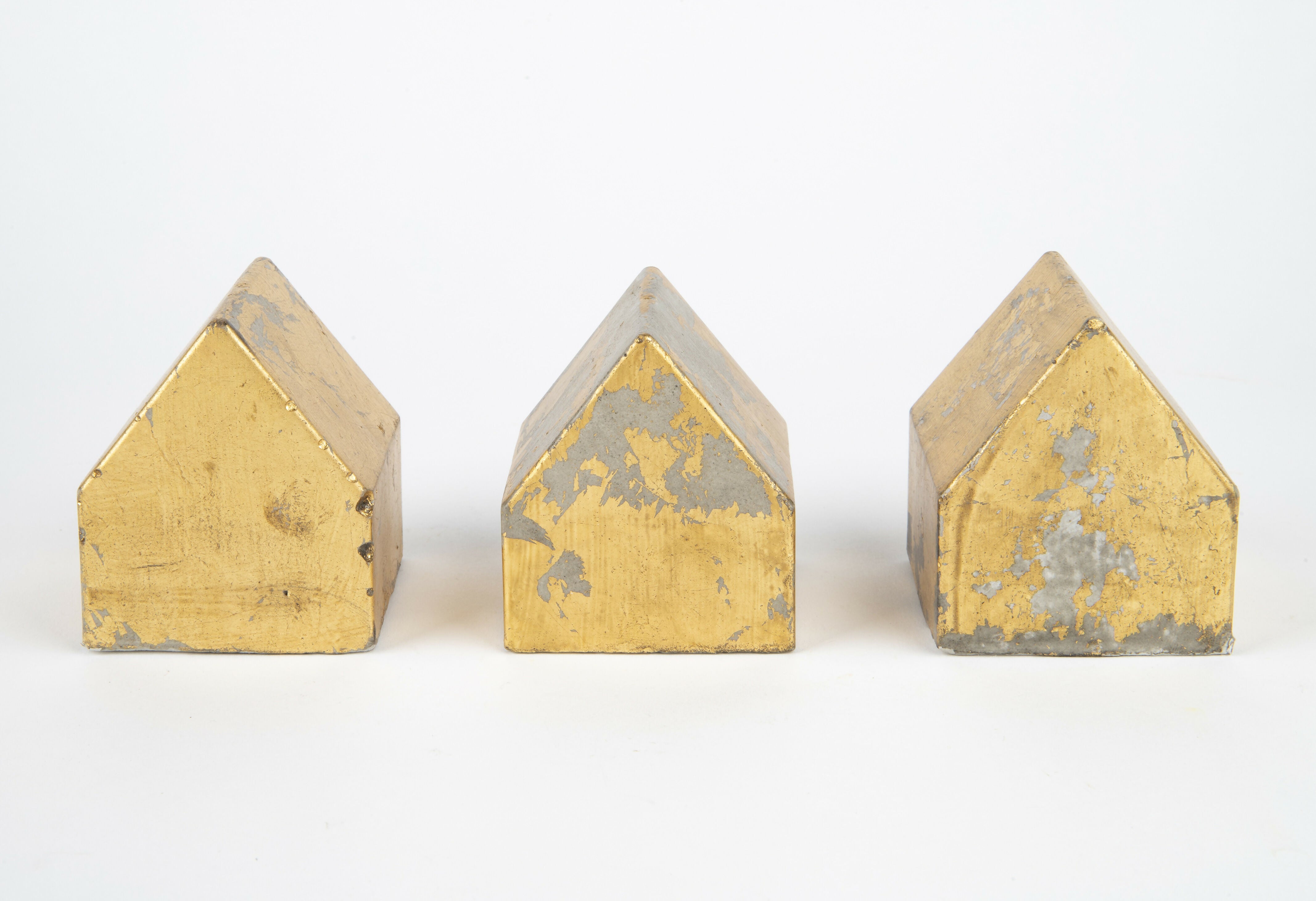 Art Contemporary Geometric Landscape Mixed Media Sculpture Wood Little Houses, on the Hillside kathryn e. martin