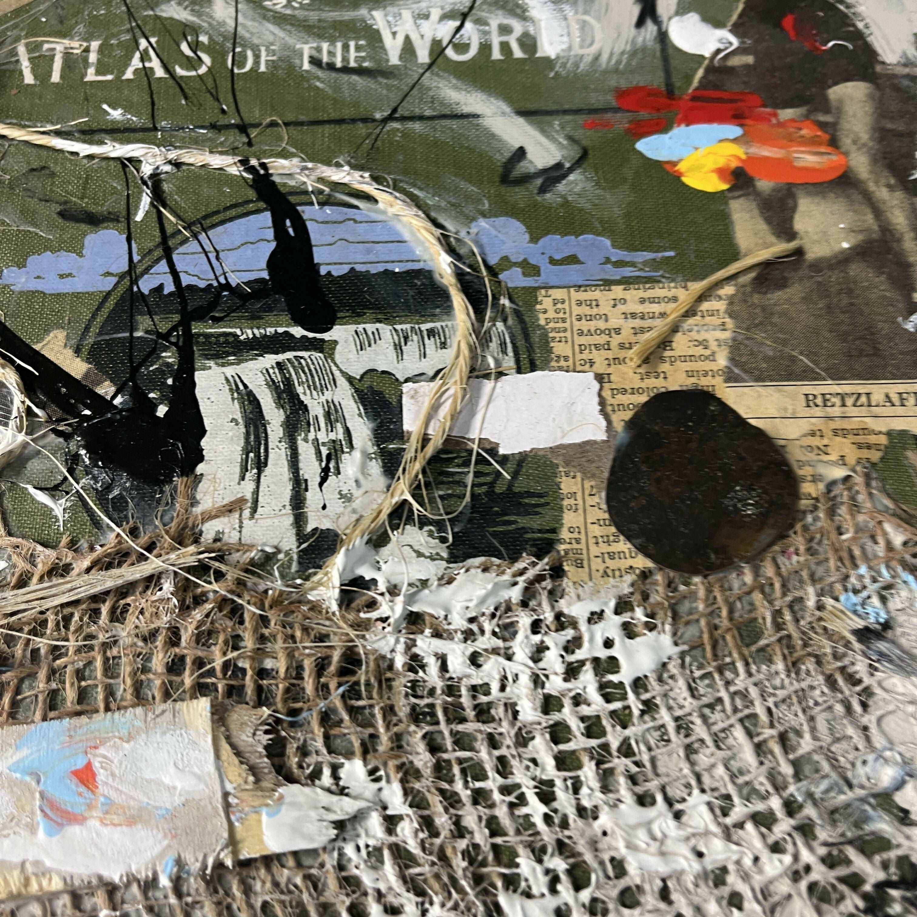 Abstract Collage Contemporary Mixed Media Painting "1910 Scarborough Atlas Cover" Original Mixed Media Abstract Art Collage 10x13 Sam Lewis