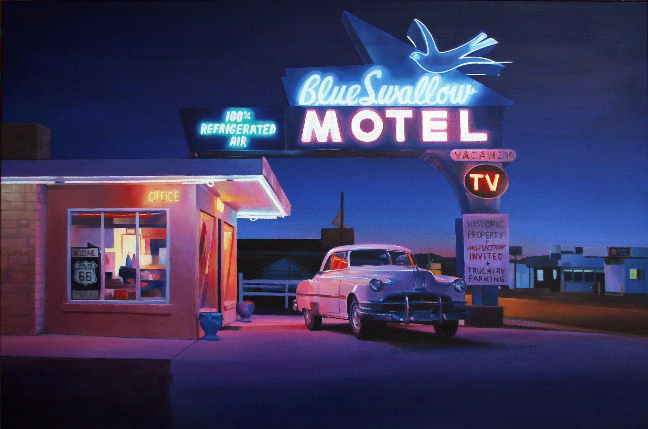 Acrylic Art Contemporary Painting Blue Swallow Motel Alex Devereux