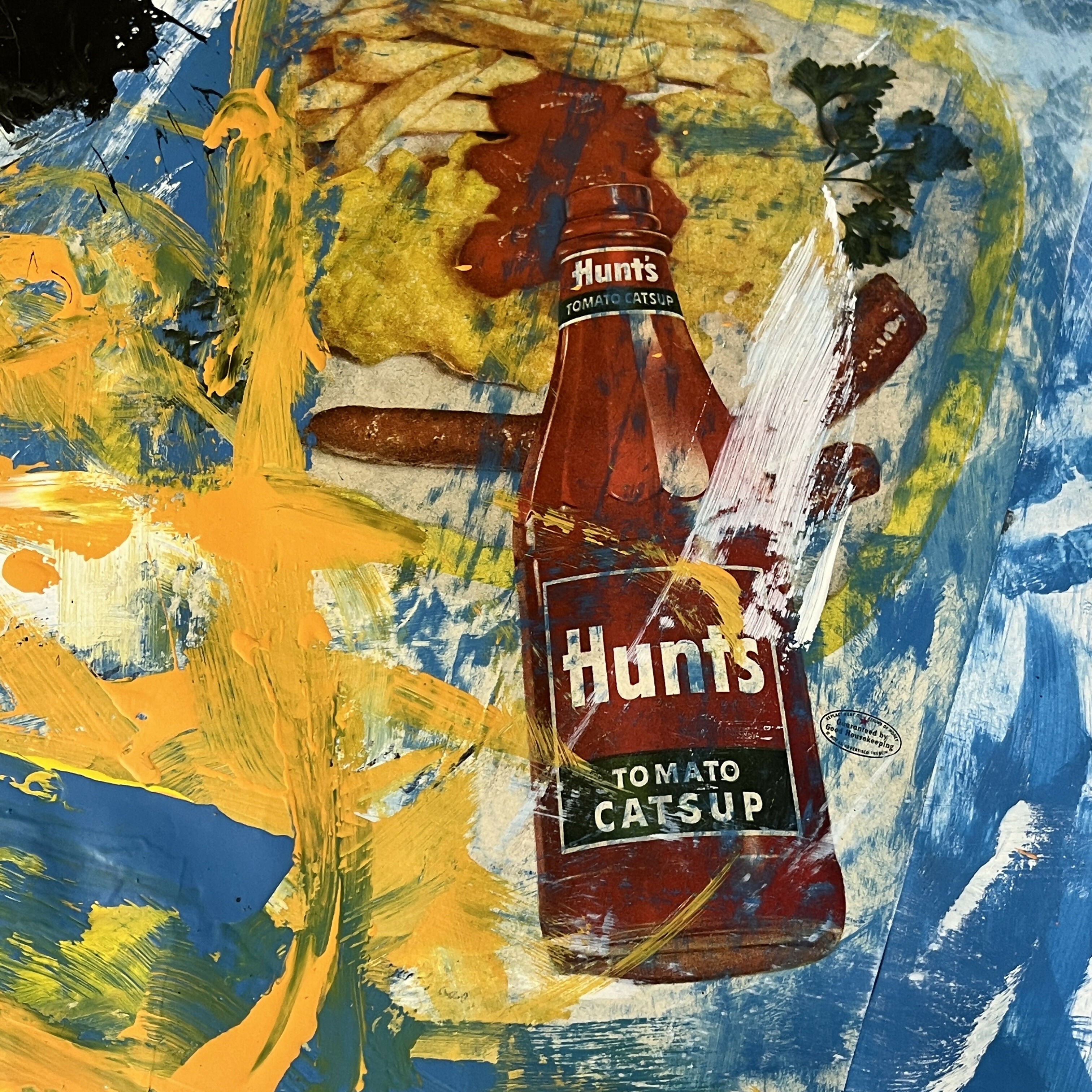 Abstract Collage Contemporary Mixed Media Painting Hunt's Catsup - Original Mixed Media Abstract Art Painting 18x24 Sam Lewis