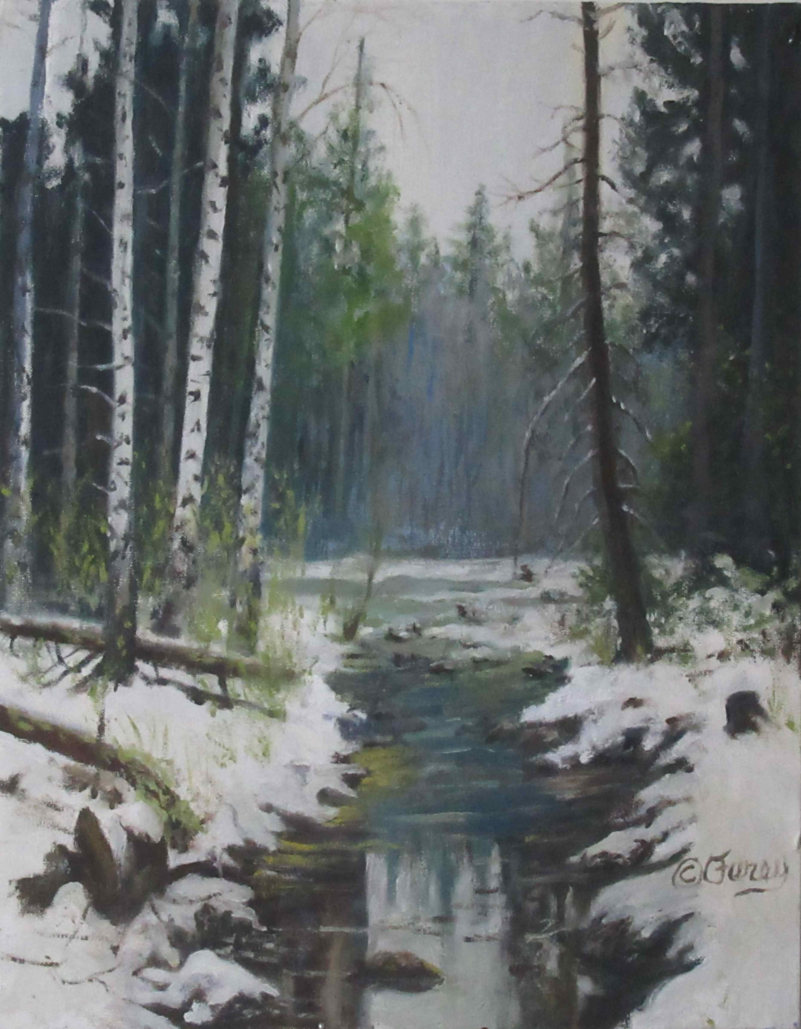 Landscape Oil Painting Cold Blue Woods Tom Furey