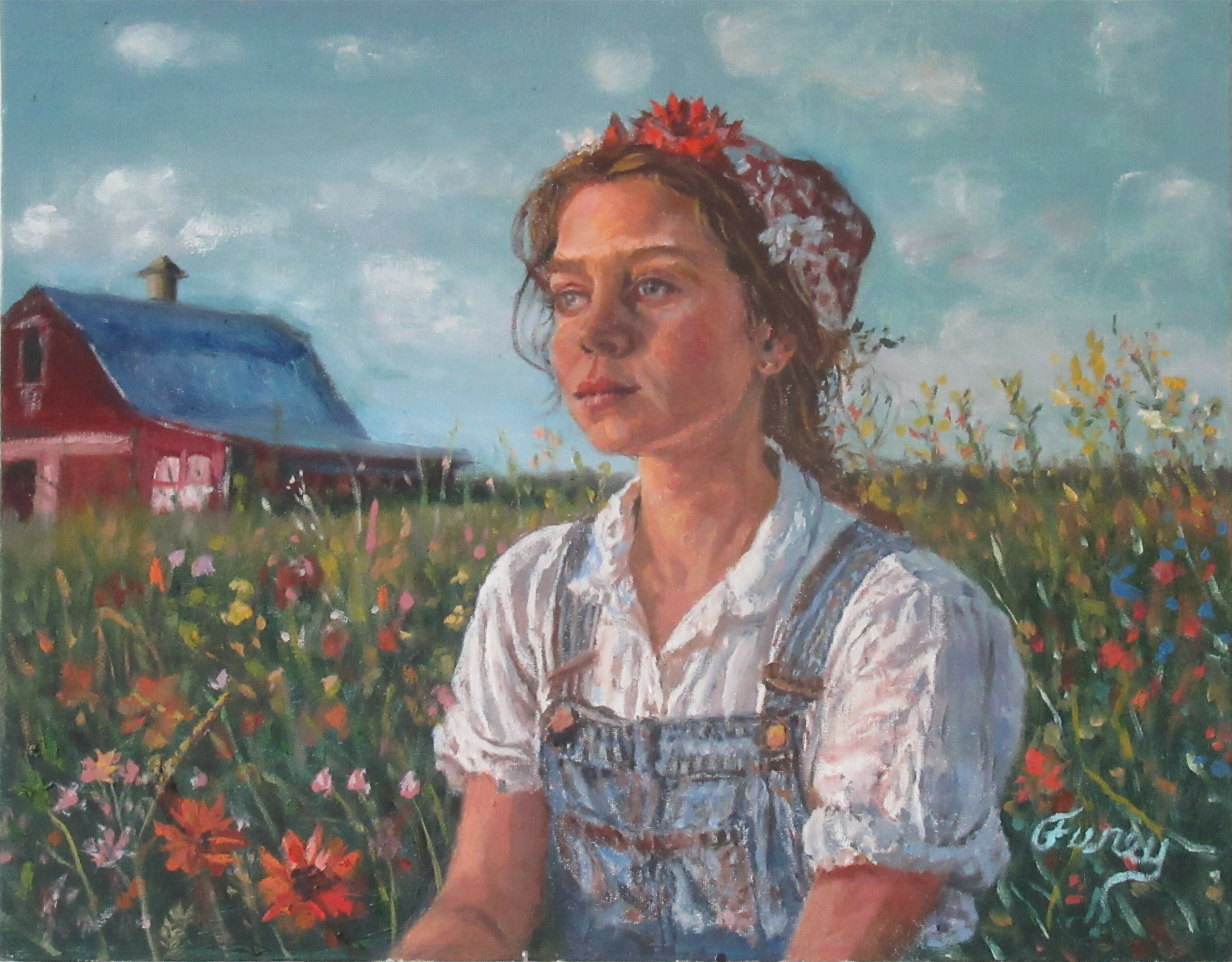 Figurative Oil Painting I LOVE the FLOWER GIRL Tom Furey