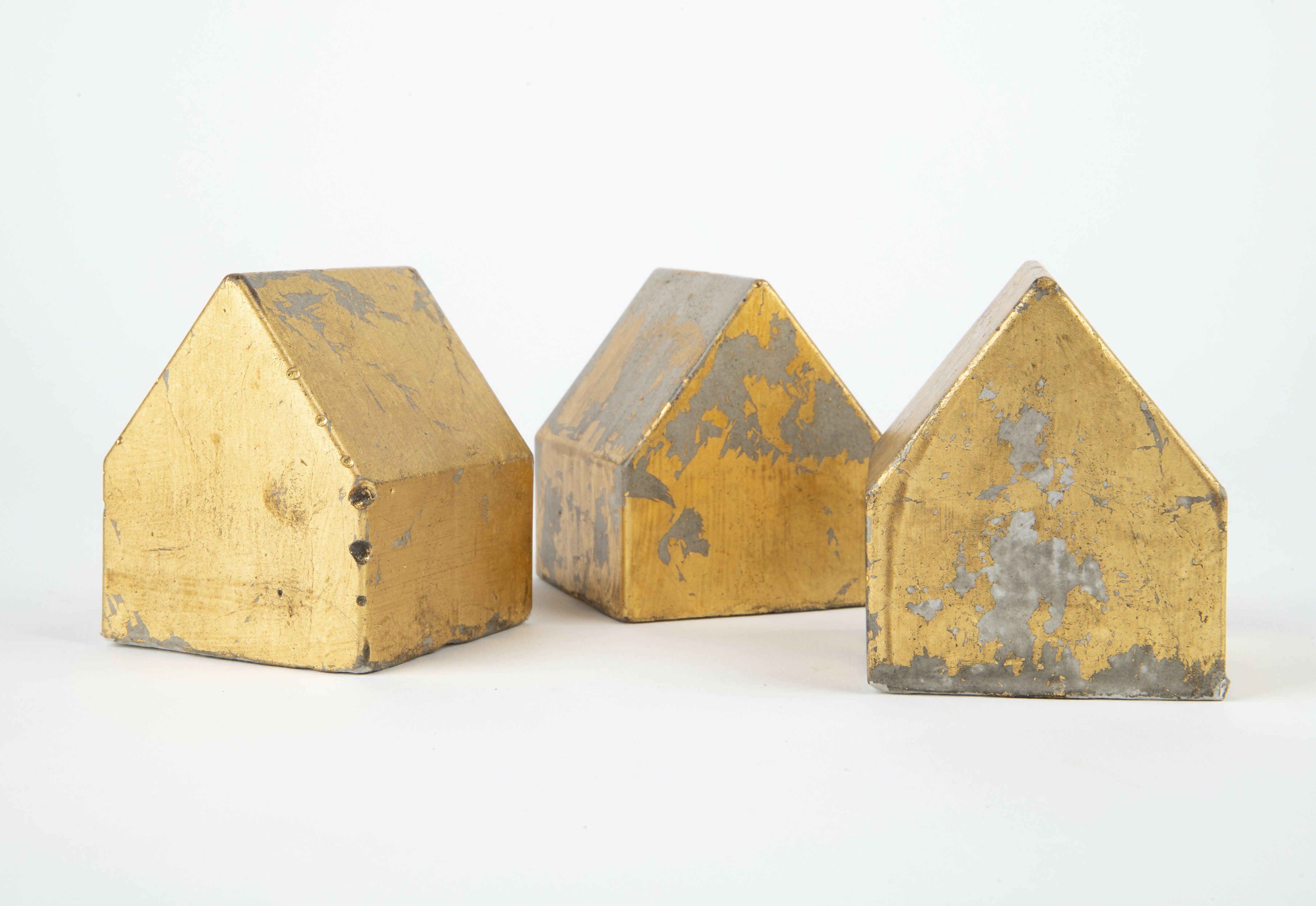 Art Contemporary Geometric Landscape Mixed Media Sculpture Wood Little Houses, on the Hillside kathryn e. martin