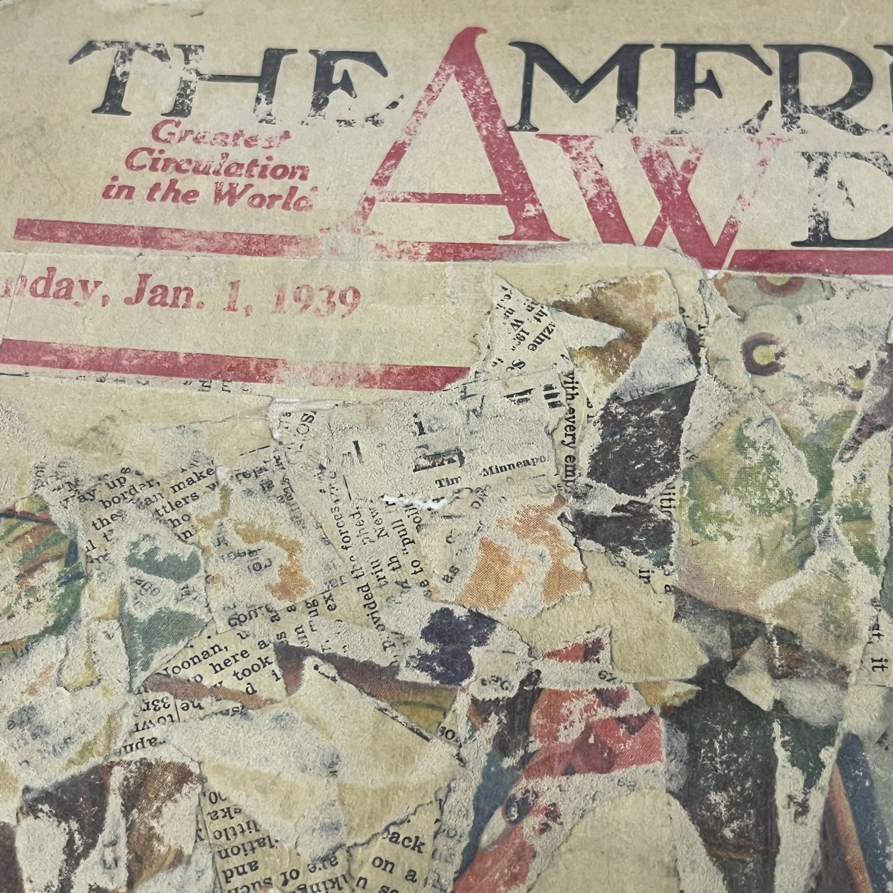 Abstract Collage Contemporary Mixed Media Painting Original Mixed Media Abstract Art Collage 11x14 "Jan 1939 American Weekly Magazine" Sam Lewis