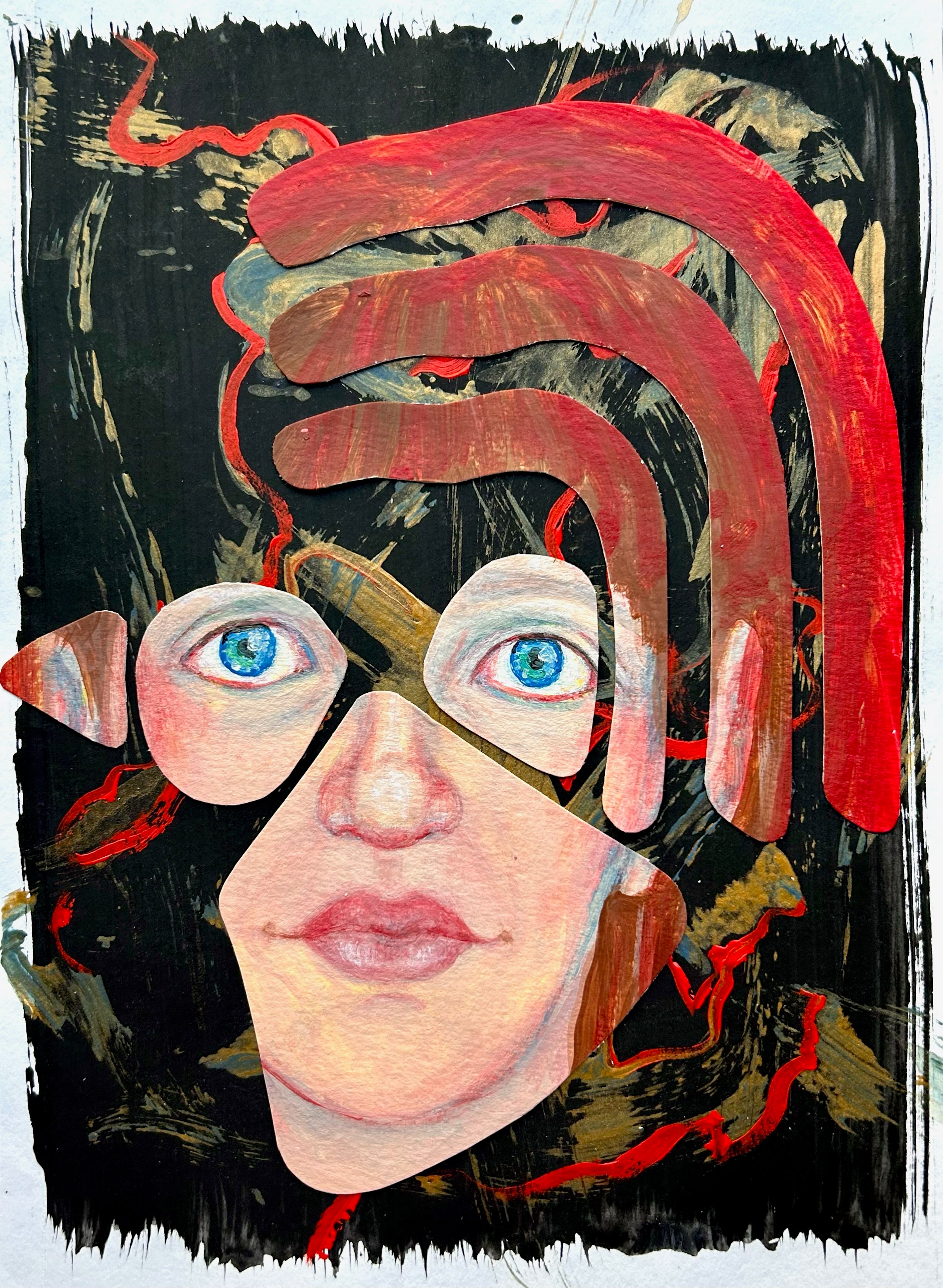'JANE'S SECRET IDENTITY' - Acrylic Paint, Charcoal, Calligraphy Ink, and Glue on Paper