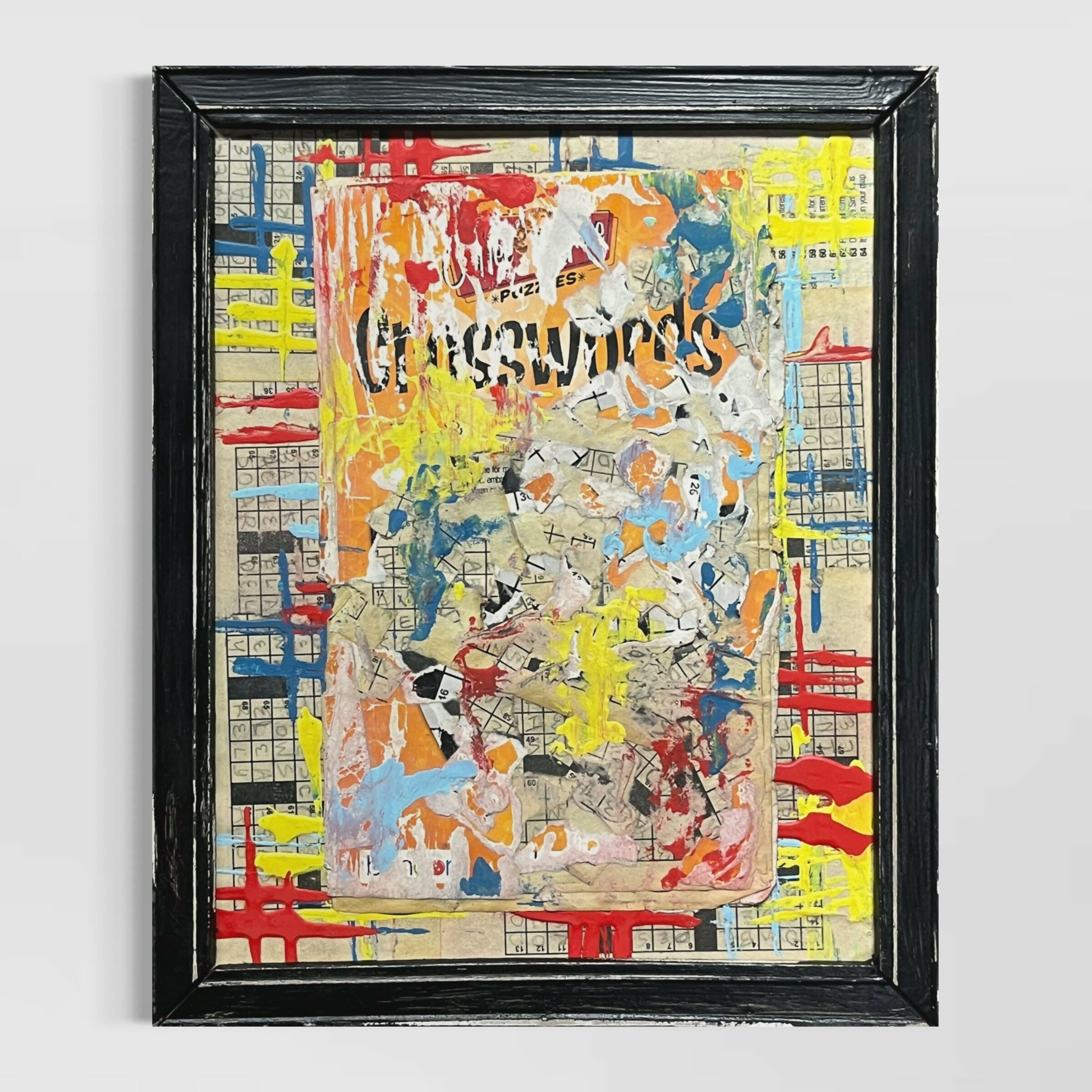 Abstract Collage Contemporary Mixed Media Painting Original Framed Mixed Media Art Collage 9x11 "Crosswords" Sam Lewis