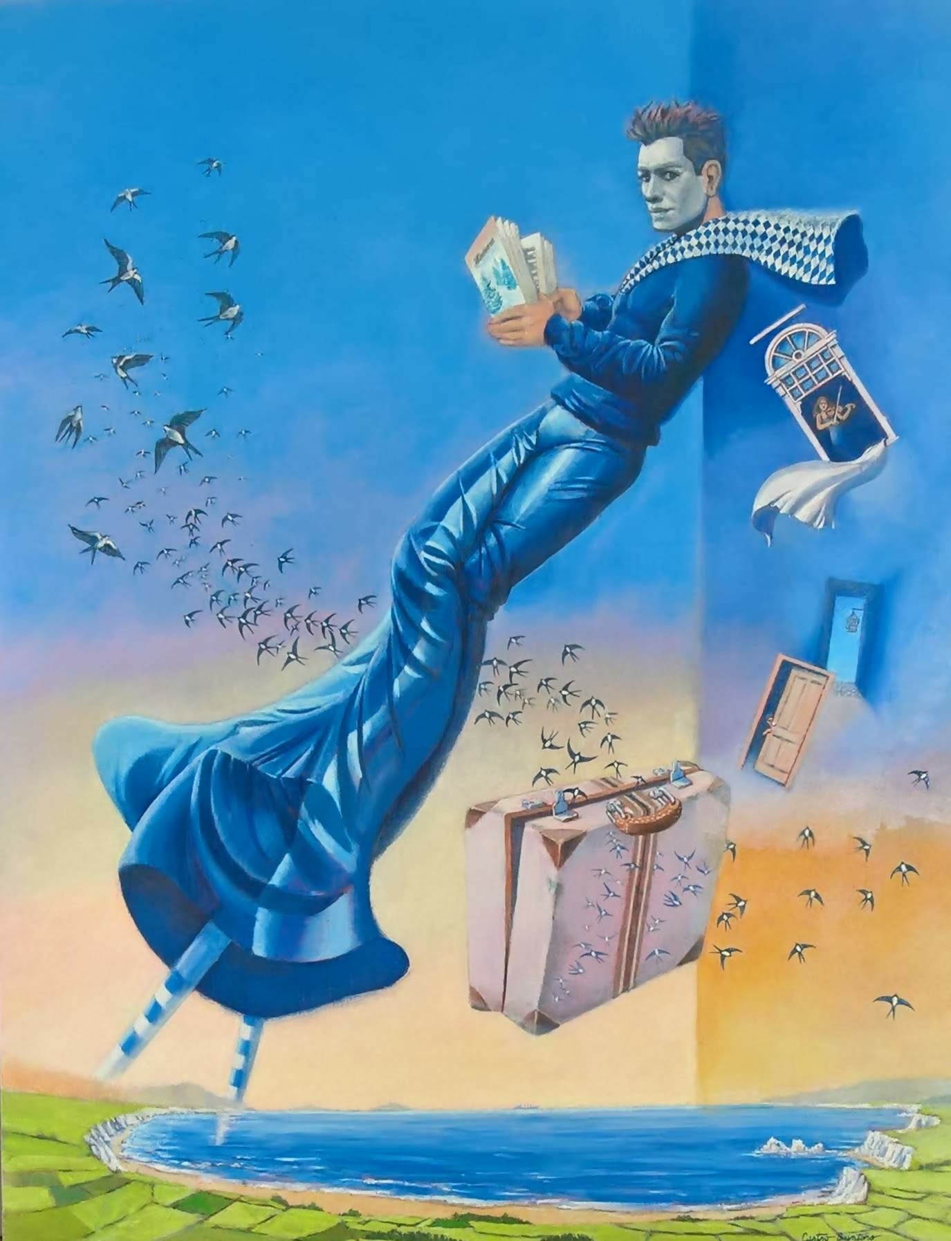 Figurative Oil Painting Surrealism " The sky walker and friends " CastroSantoroArt