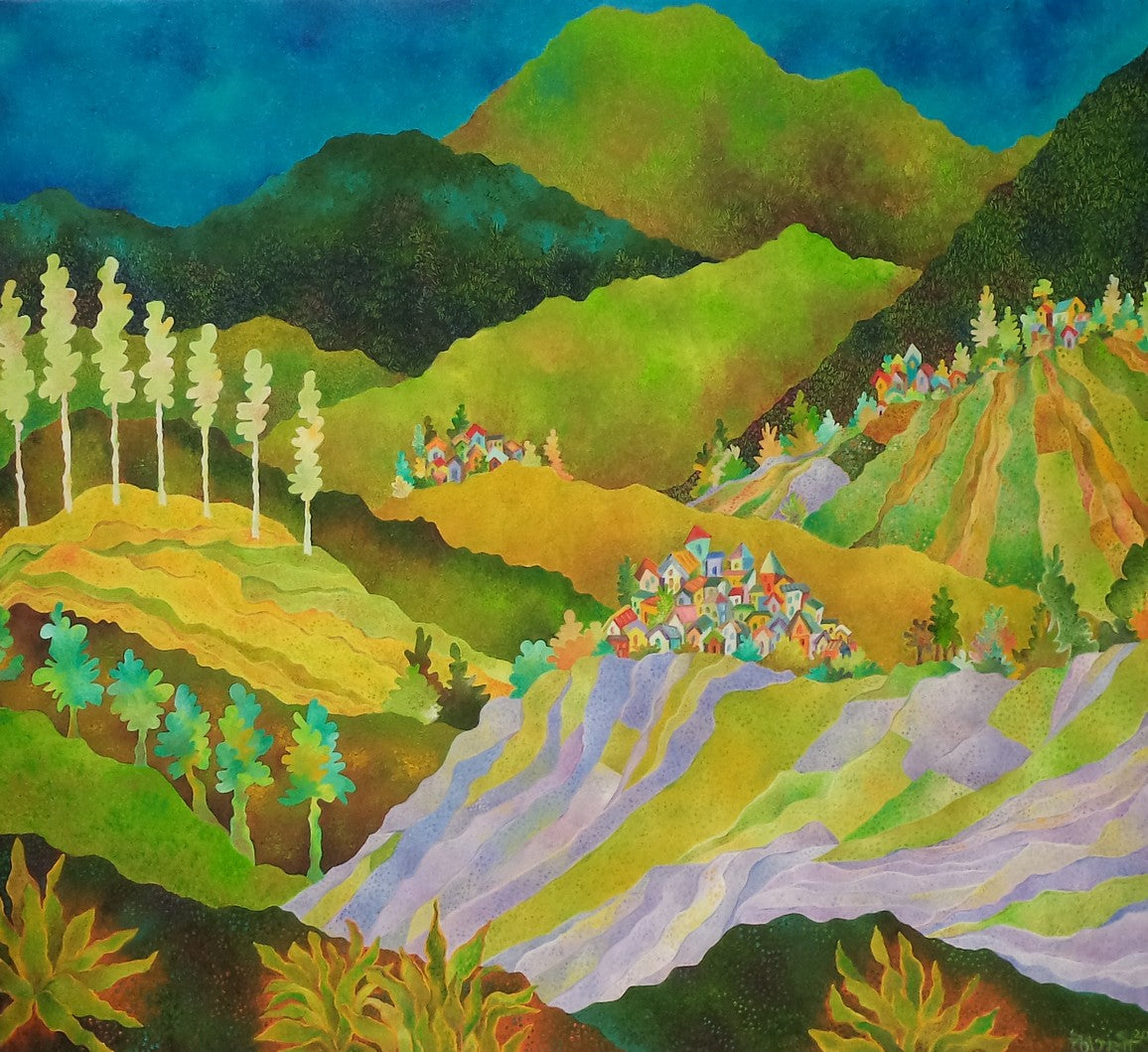 'LAVENDER AND LEMON GRASS FIELDS' - Oil on canvas