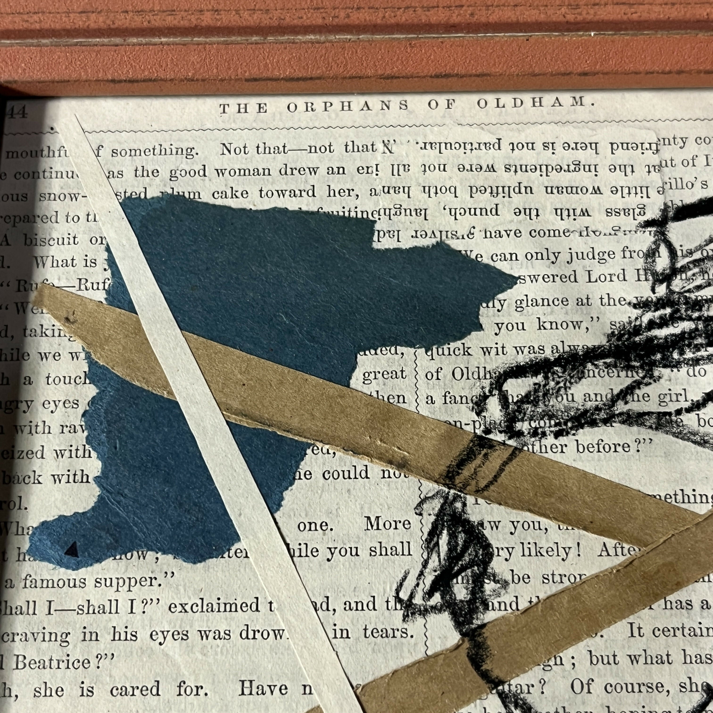 Abstract Collage Contemporary Mixed Media Painting Original Framed Mixed Media Abstract Art Collage 7x9 "Navy Construct II" Sam Lewis