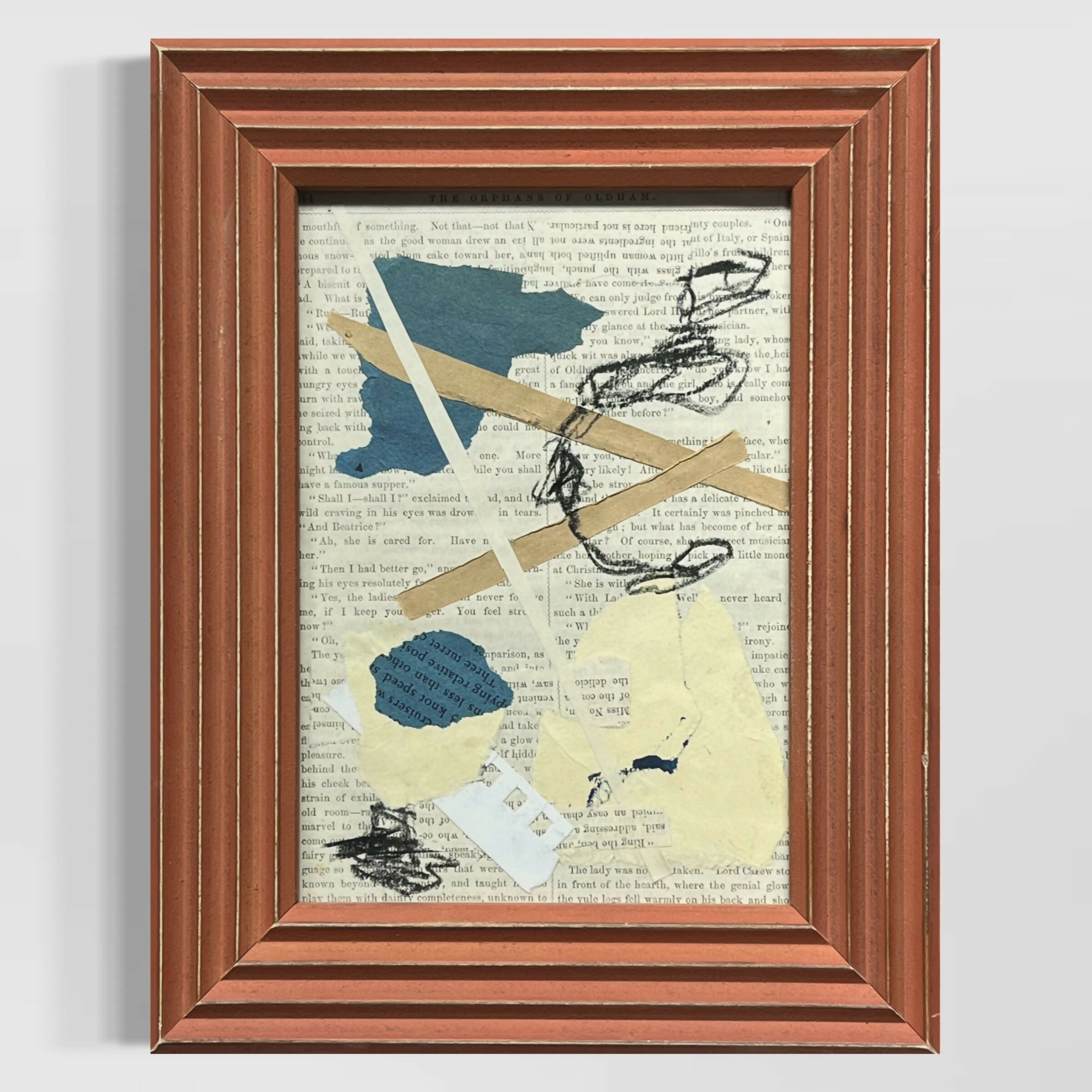 Abstract Collage Contemporary Mixed Media Painting Original Framed Mixed Media Abstract Art Collage 7x9 "Navy Construct II" Sam Lewis