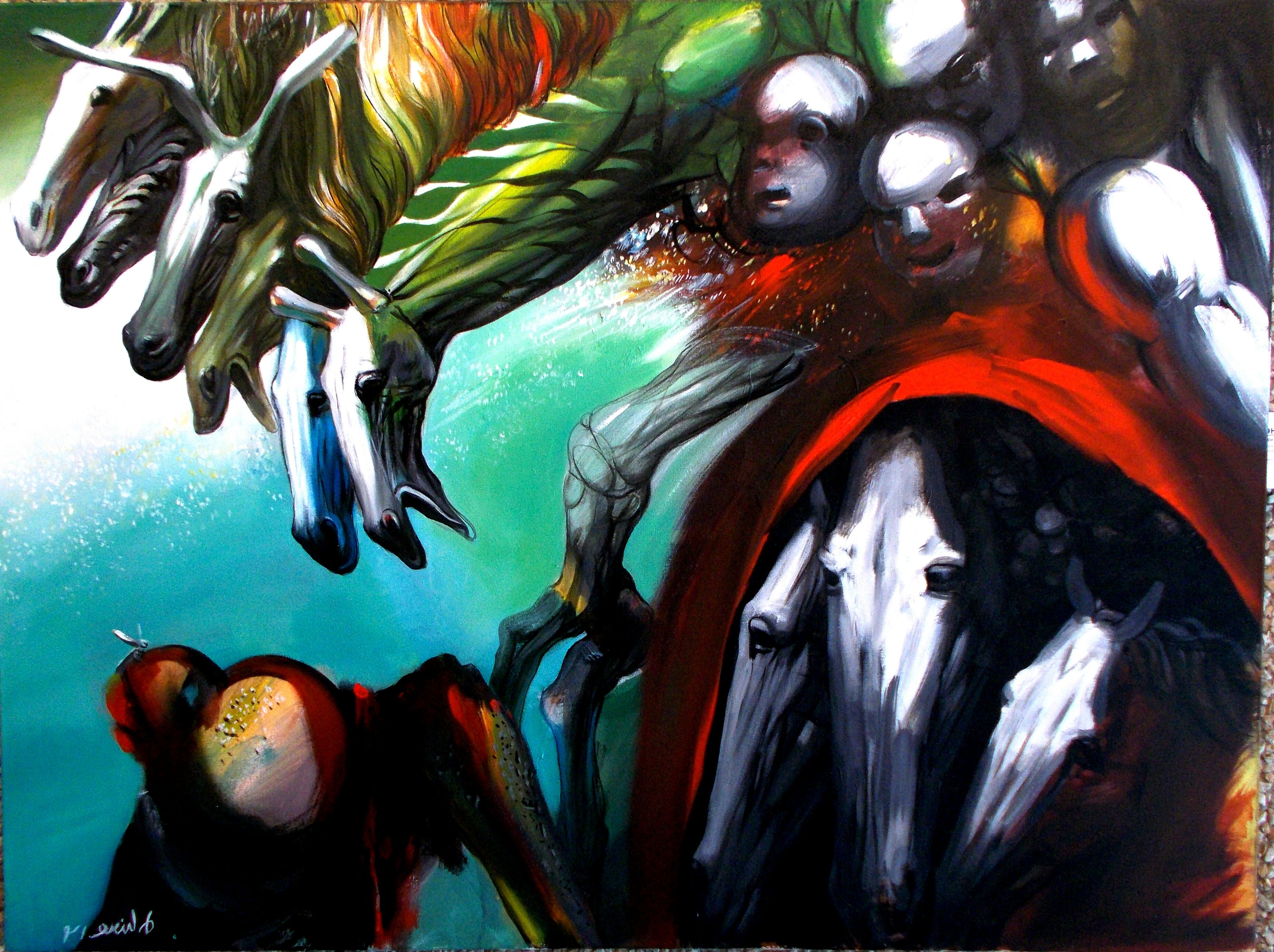 Acrylic Contemporary Figurative Atrocity in the Zoo,Original , One piece in the world SOURAJATA