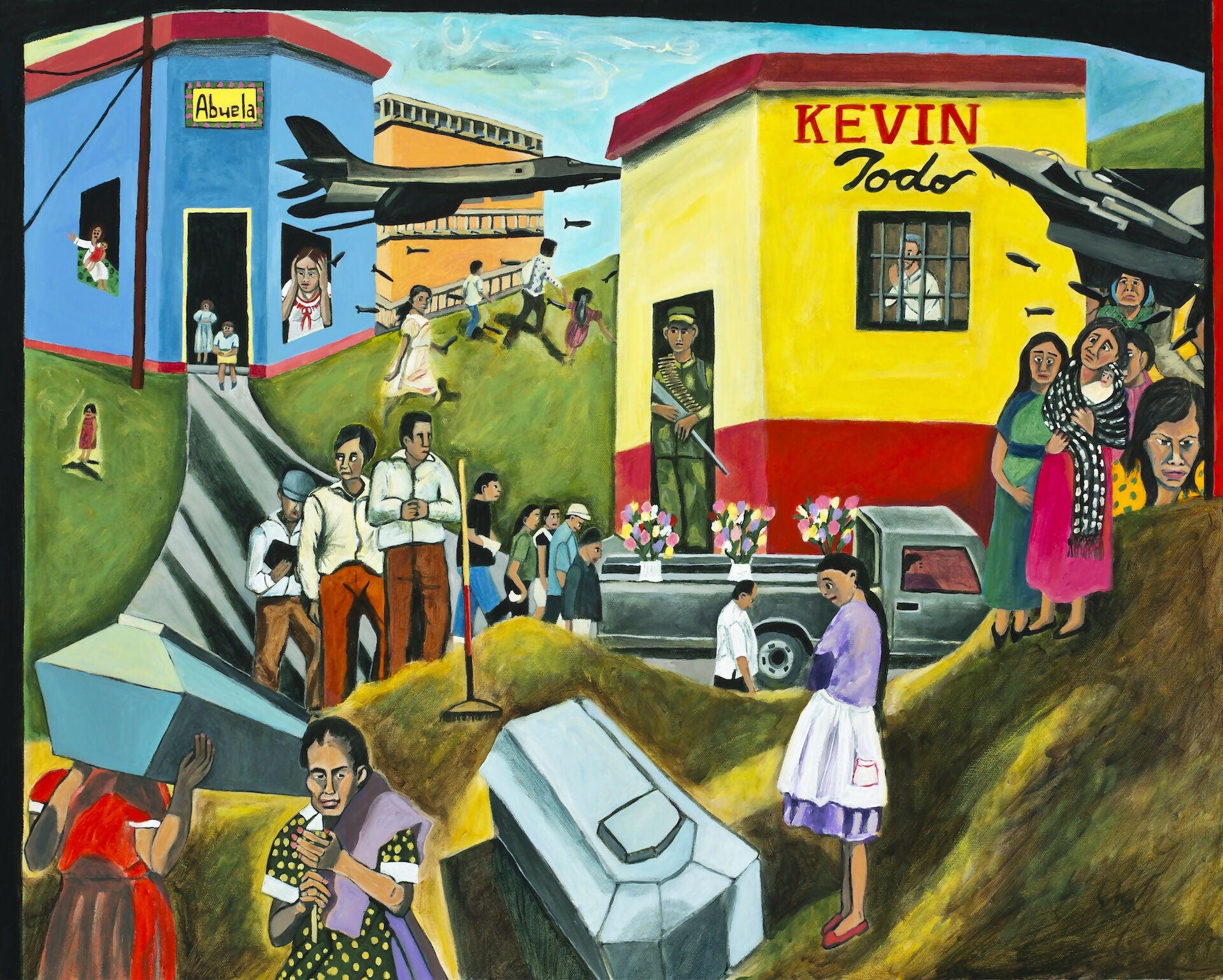 Acrylic Contemporary Figurative Painting Surrealist The Great Migration From El Salvador to Santa Cruz: Kevin Todo Myra Eastman