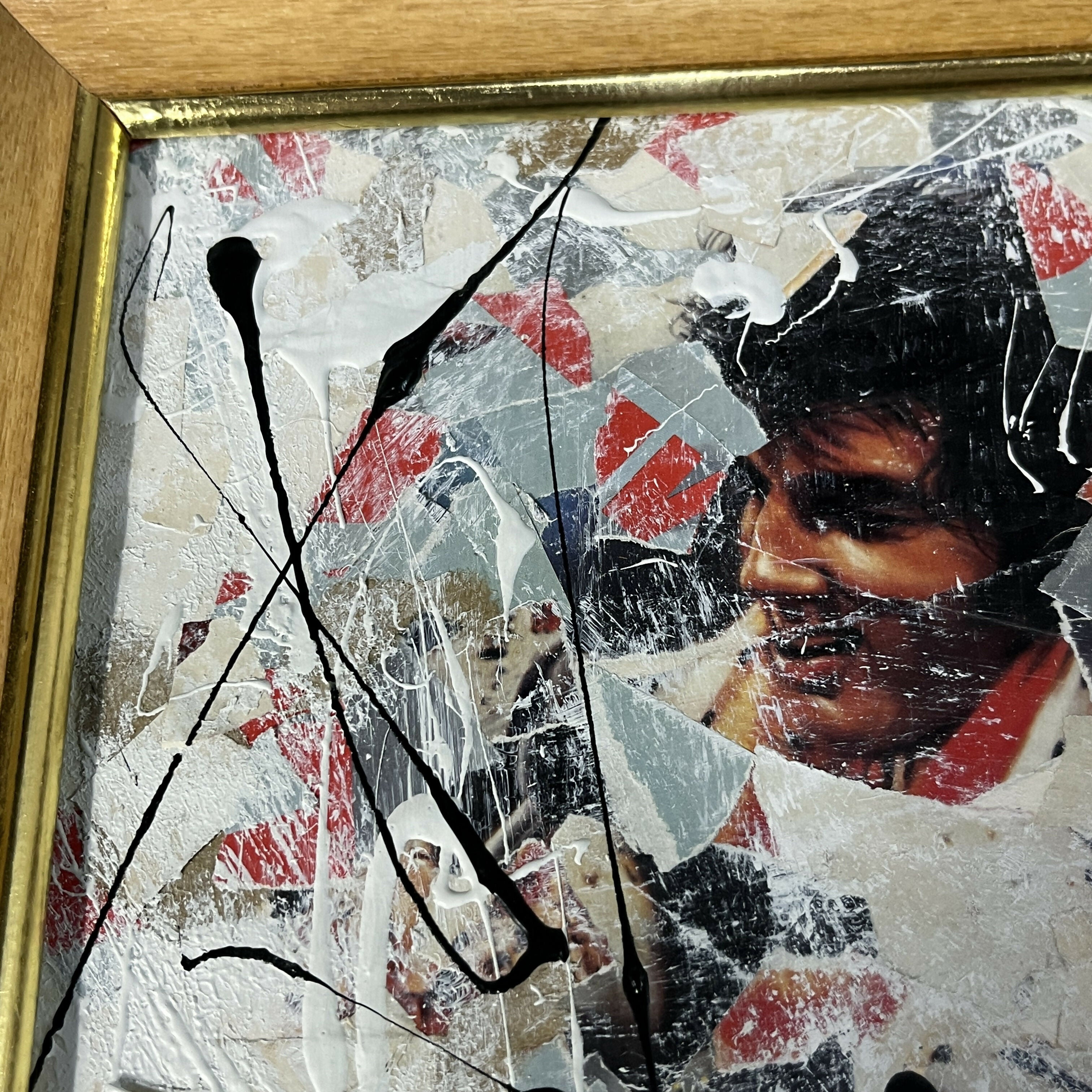 Abstract Collage Contemporary Mixed Media Painting "1970s Elvis Print" Original Framed Mixed Media Abstract Art Collage 10x12 Sam Lewis