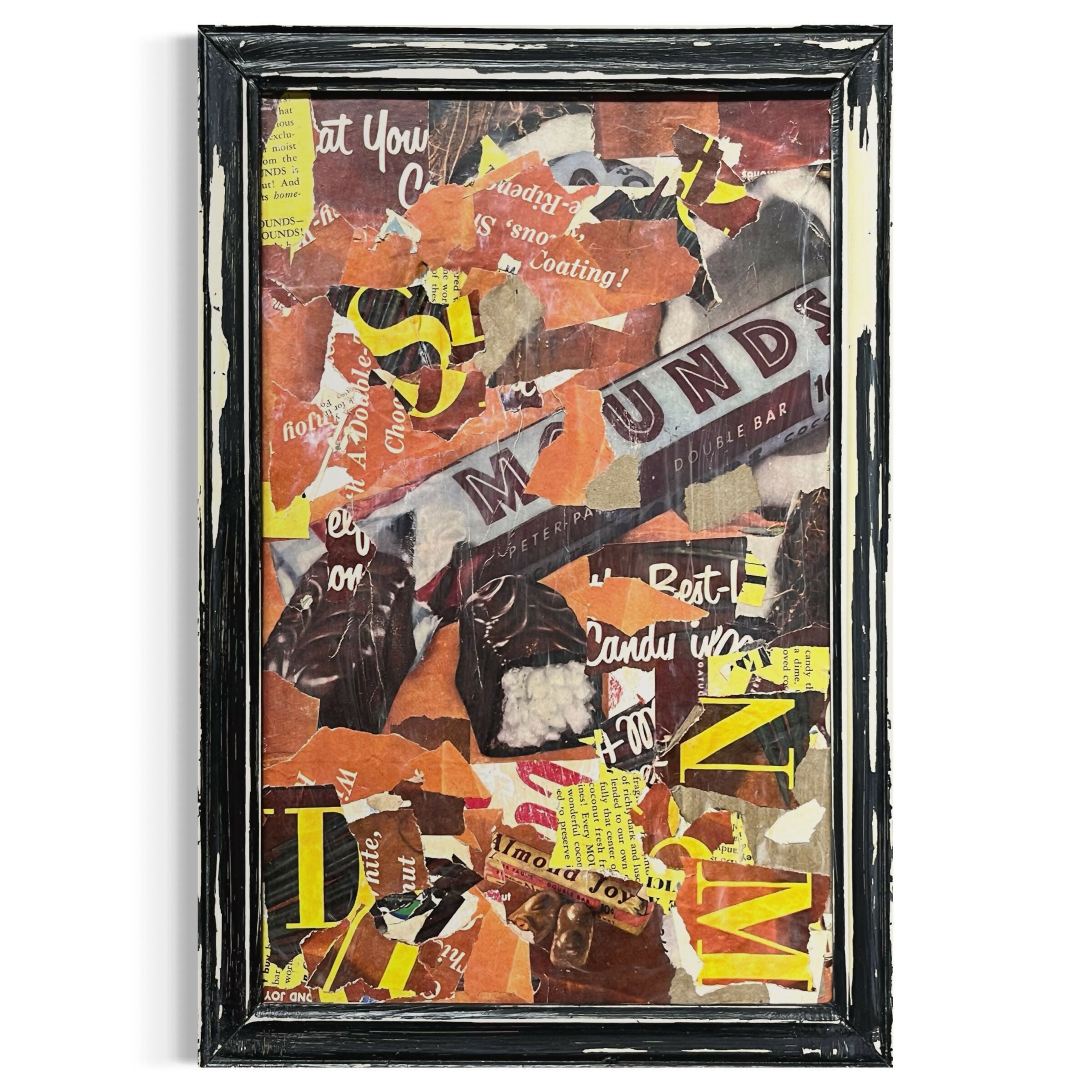 Abstract Collage Contemporary Mixed Media Painting Original Framed Mixed Media Abstract Art Collage 9x13 "1960s Mounds Candy Bar" Sam Lewis