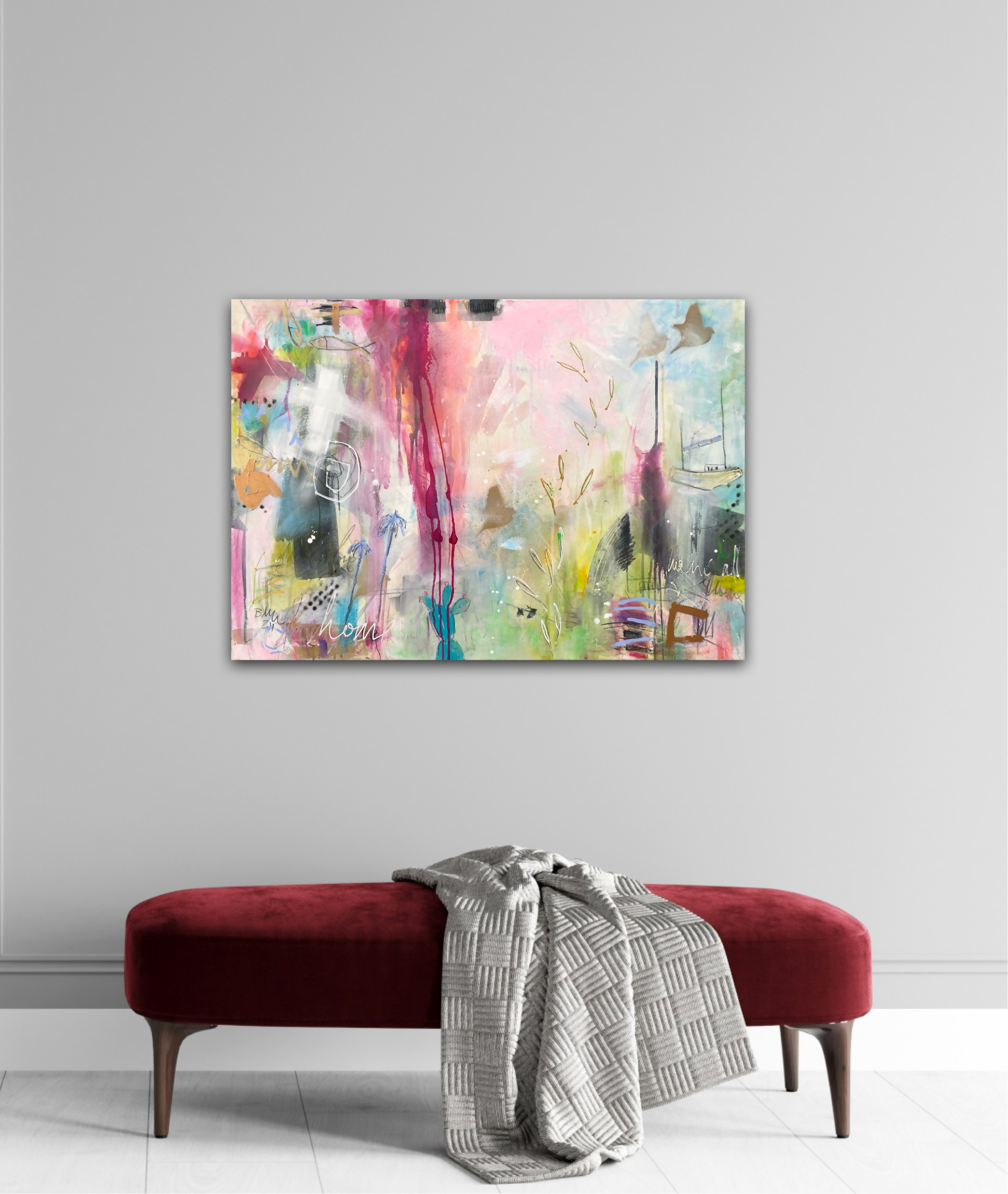 Abstract Acrylic Art Contemporary Expressionist Figurative Landscape Mixed Media painting Home Is Love Bea Schubert