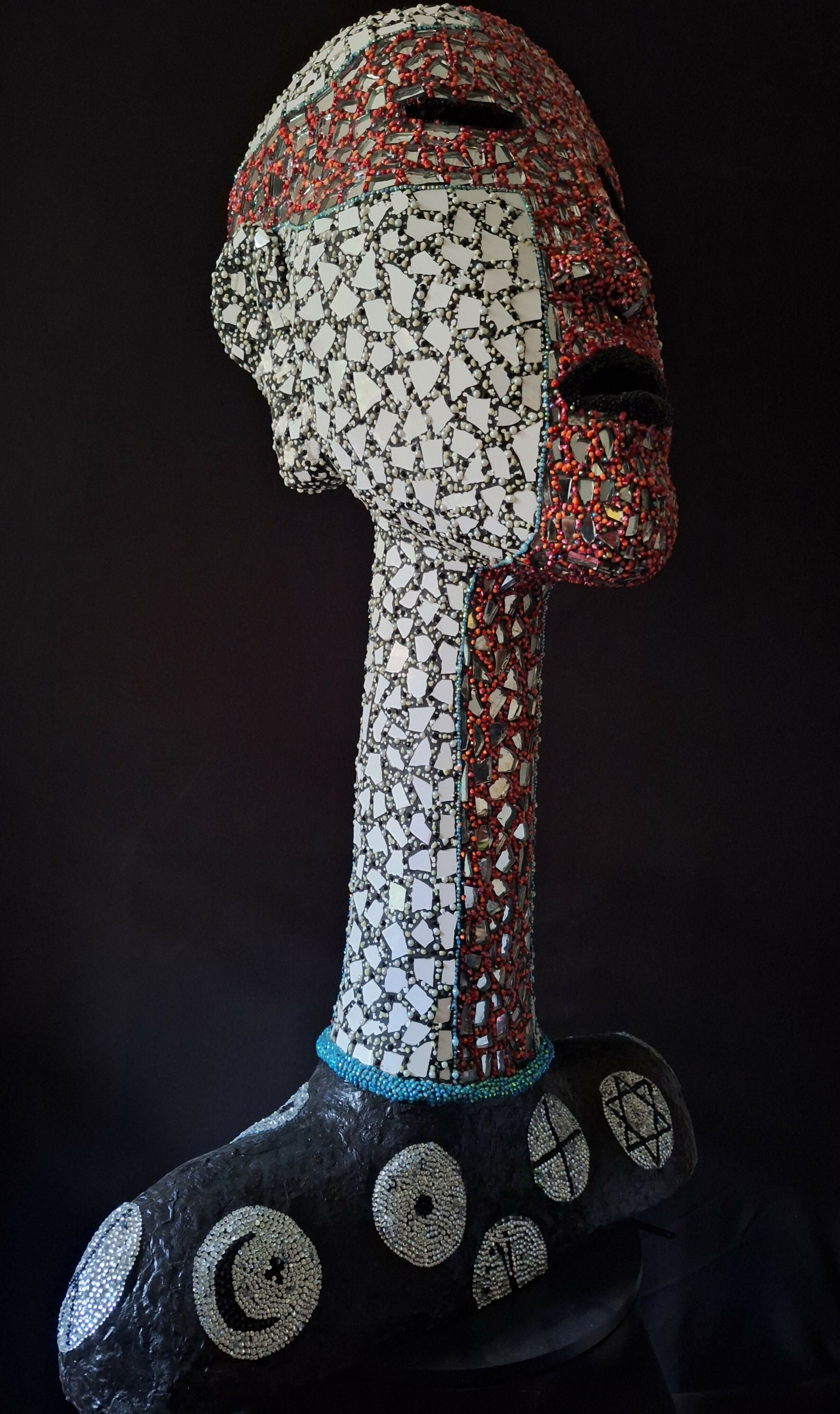 Contemporary Expressionist Figurative Mixed Mosaic Sculpture " RELIC FROM A TIME PAST " Andru Fijalkowski