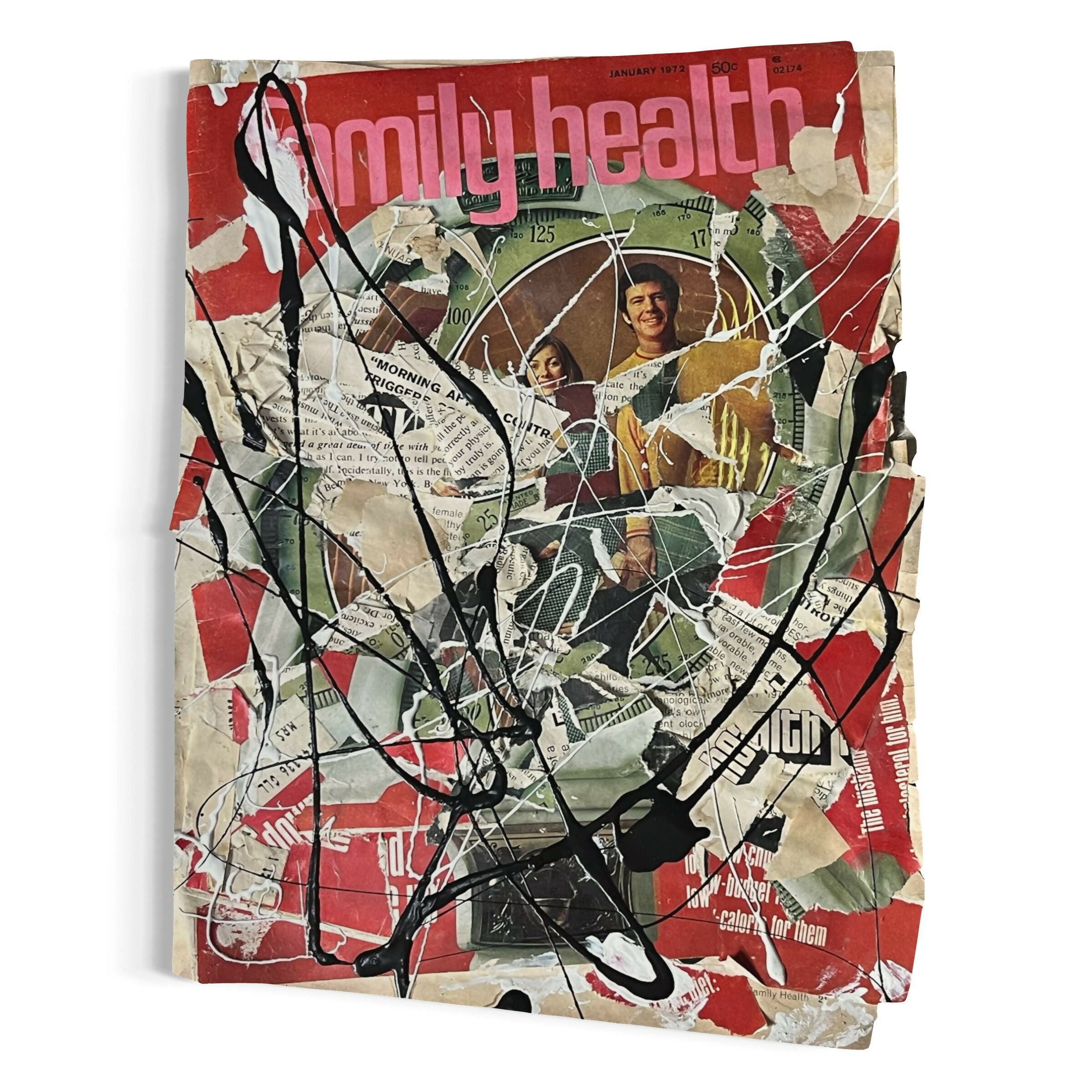 Abstract Collage Contemporary Mixed Media Painting Original Mixed Media Abstract Art Collage Painting 9x12 "Jan 1972 Family Health Magazine" Sam Lewis