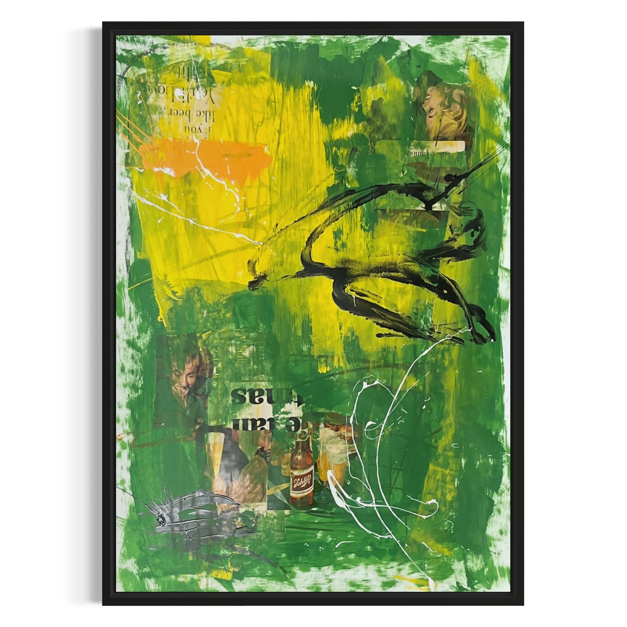 Abstract Collage Contemporary Mixed Media Painting Green Schlitz - Original Mixed Media Abstract Art Painting 18x24 Sam Lewis