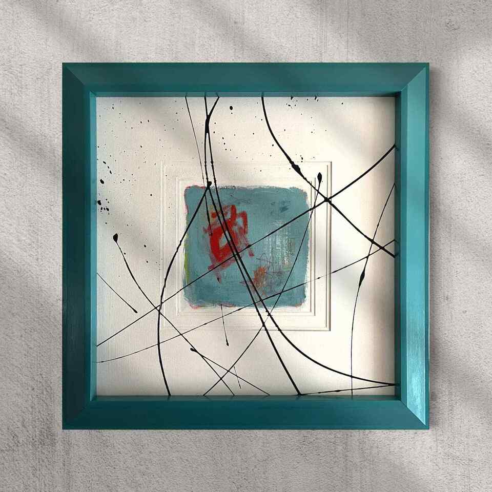 Abstract Acrylic Collage Contemporary Oil Painting 'BEG, BORROW AND TEAL' - Original Large Framed Abstract Art Painting. Sam Lewis