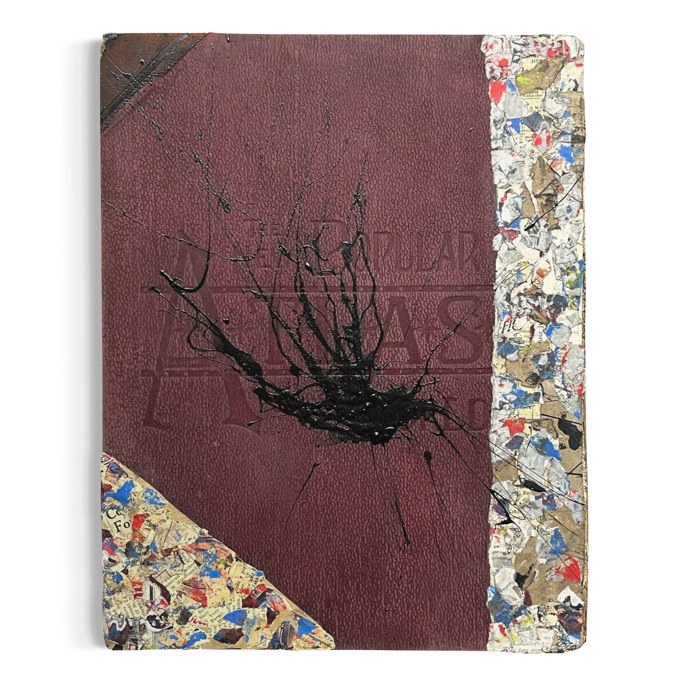 Abstract Collage Contemporary Mixed Media Painting Original Mixed Media Art Collage 11x14 "1892 New Popular Atlas Book Cover B" Sam Lewis