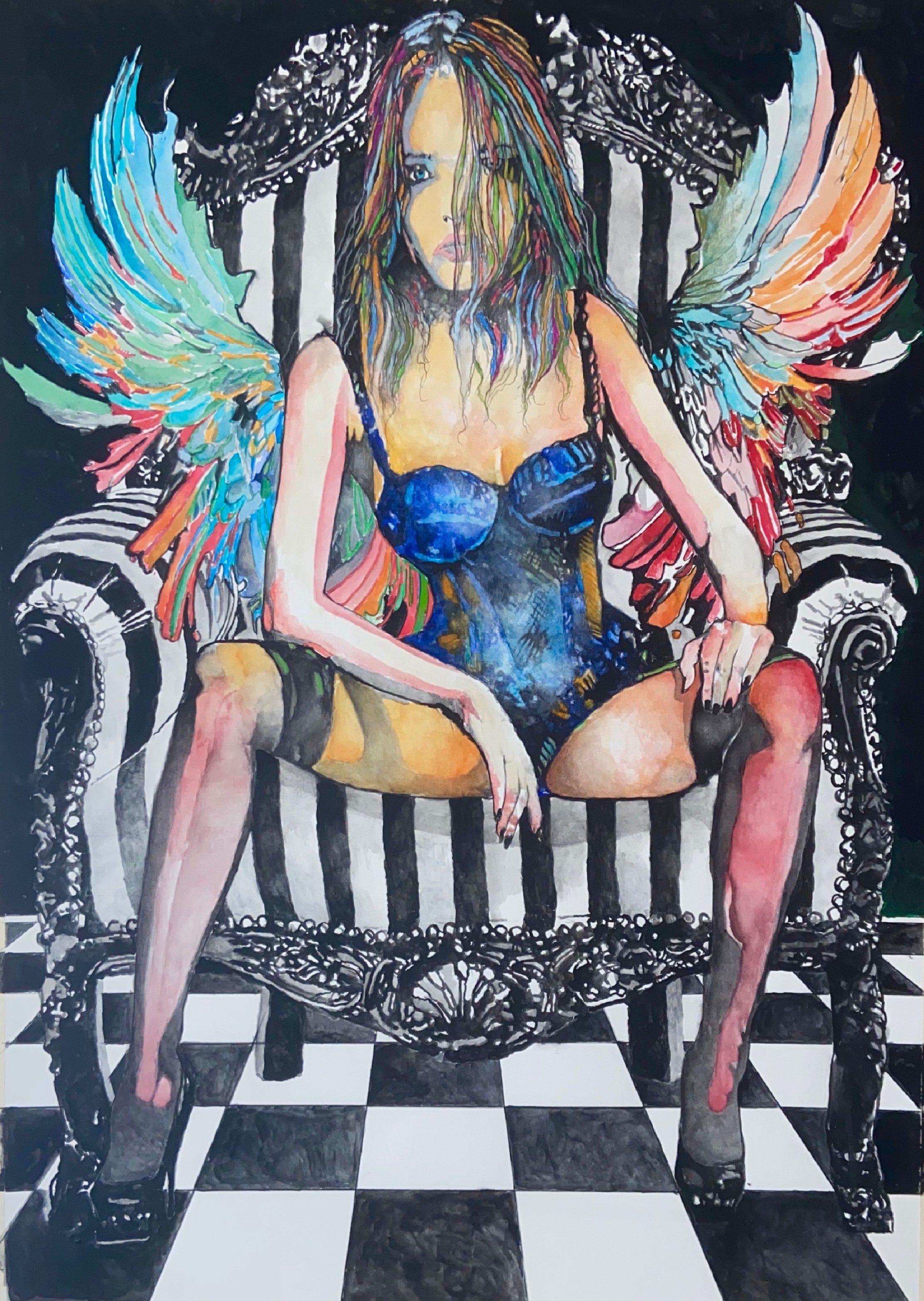 Fantasy Whimsy 'WOMEN IN CHAIRS: SONYA' - Watercolor and Gouache James B. Hartel