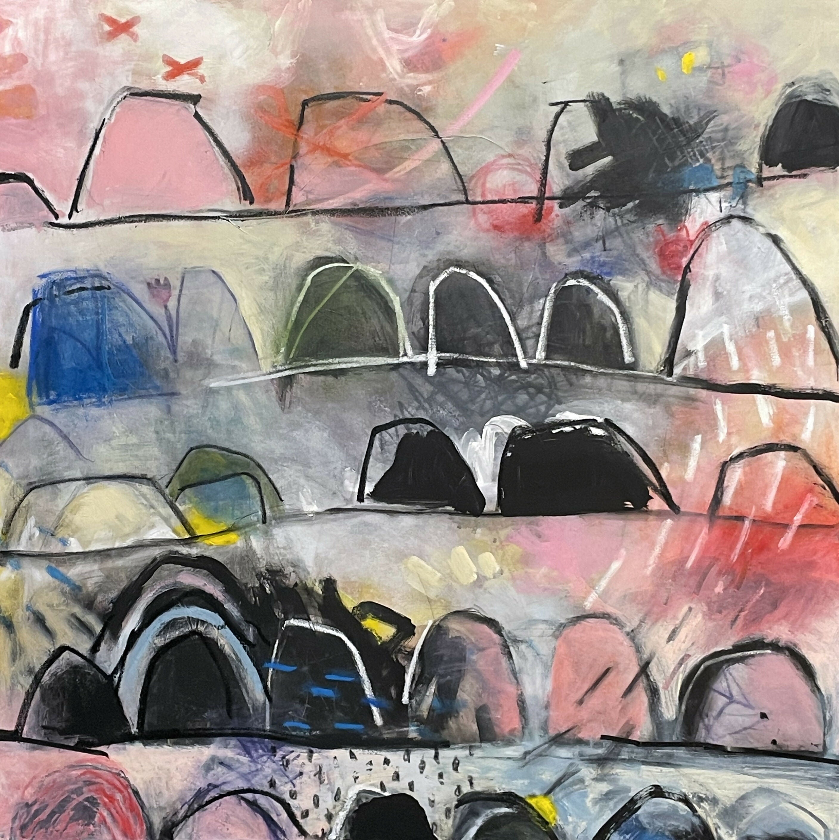 Abstract Acrylic Art Contemporary Expressionist Mixed Media Painting Visionary Mounds II Jessica Eichman