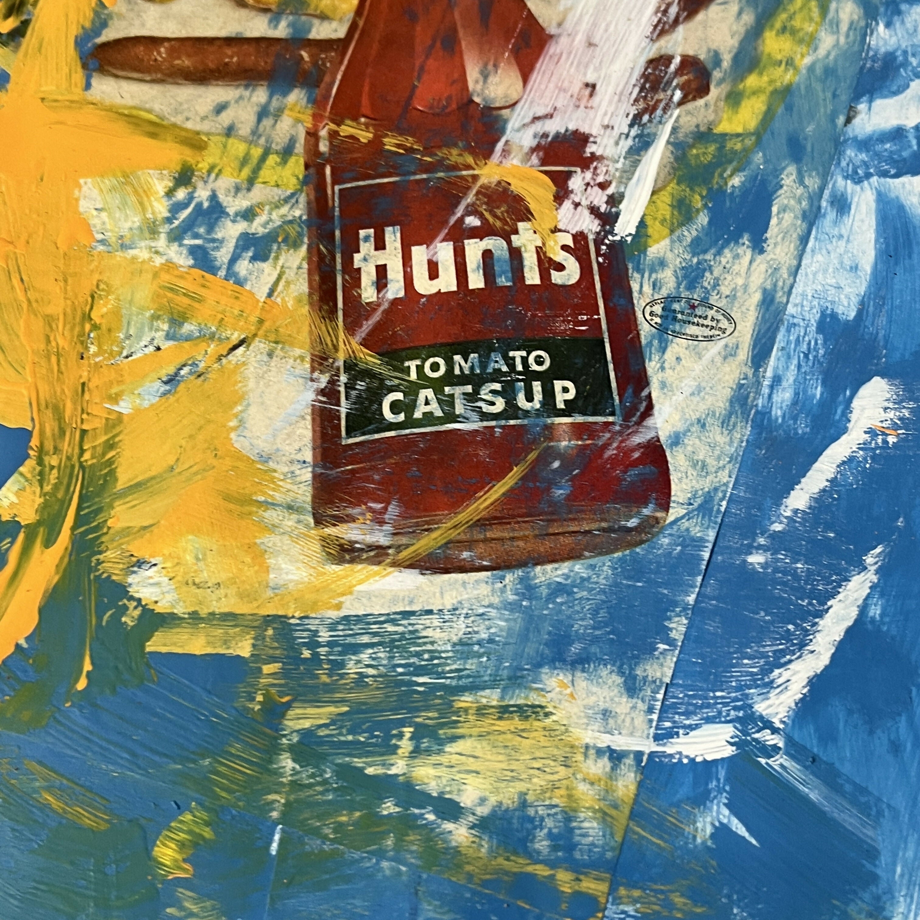 Abstract Collage Contemporary Mixed Media Painting Hunt's Catsup - Original Mixed Media Abstract Art Painting 18x24 Sam Lewis