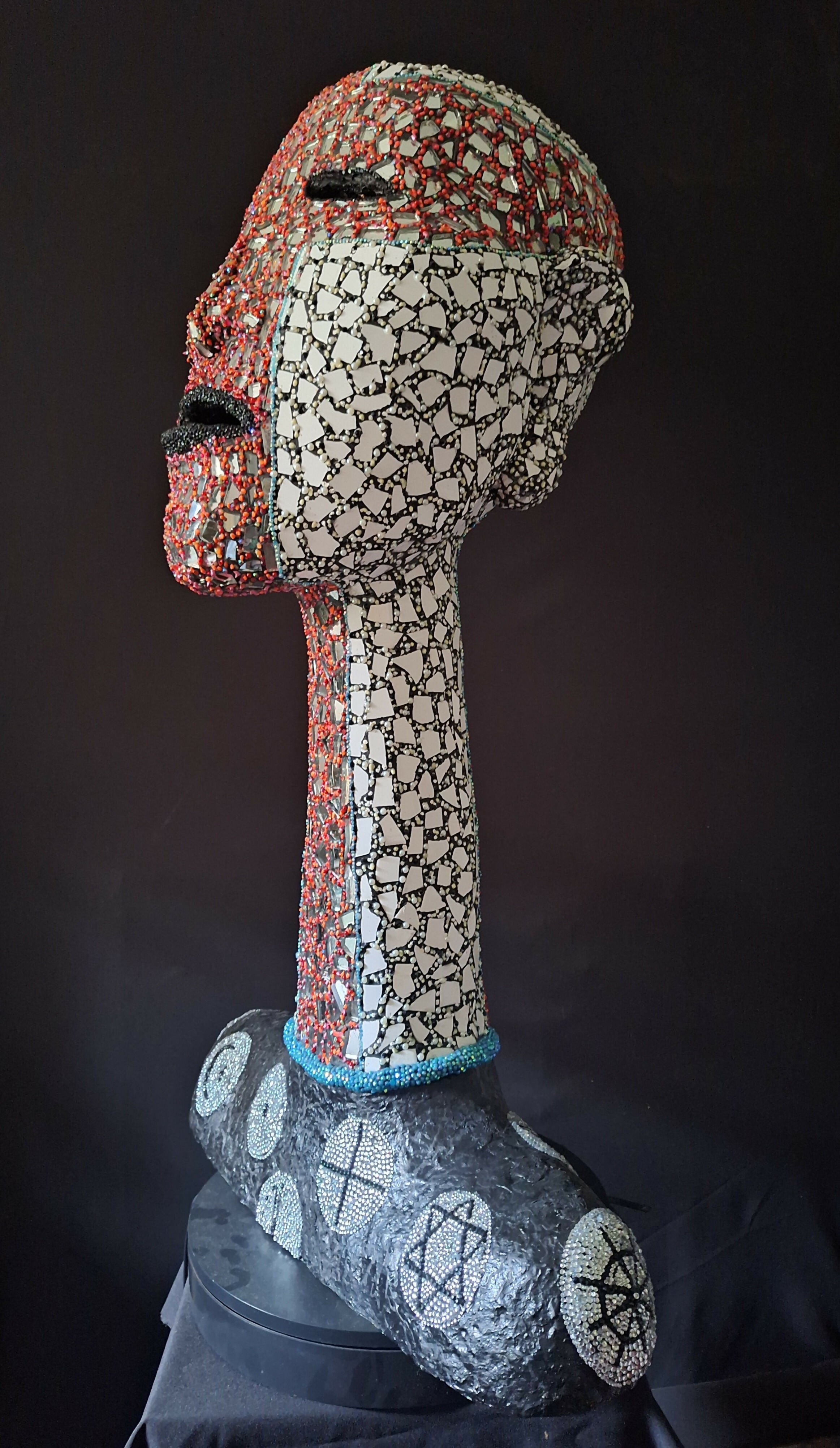 Contemporary Expressionist Figurative Mixed Mosaic Sculpture " RELIC FROM A TIME PAST " Andru Fijalkowski