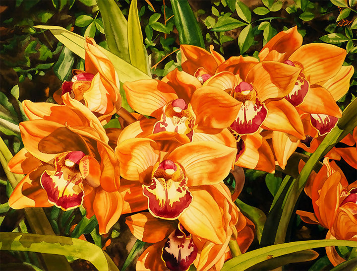 Watercolor Orange Orchid Nature by MJ