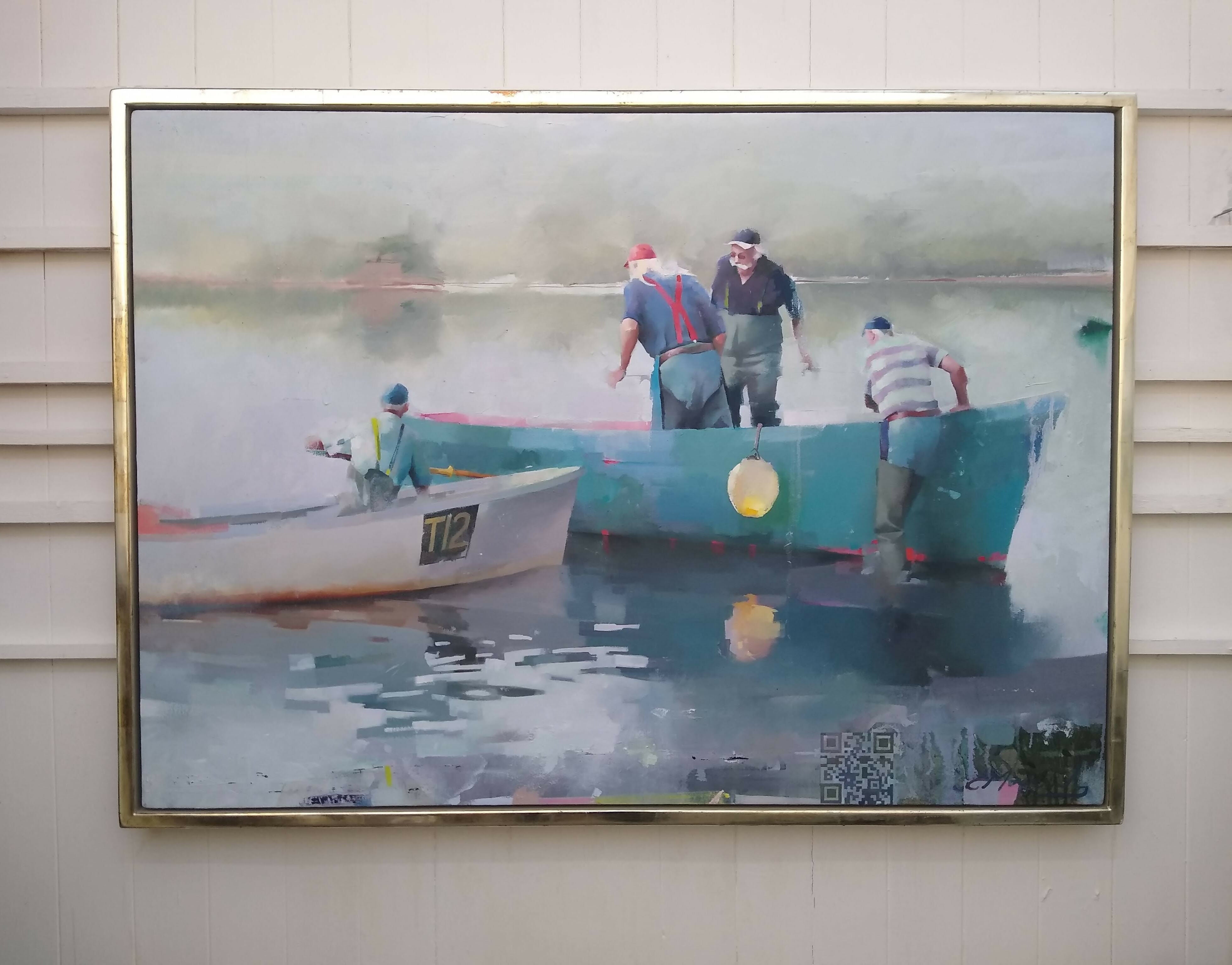 Art Figurative Landscape Oil Painting Seascape Fishing the Teign Estuary Chris Macauley