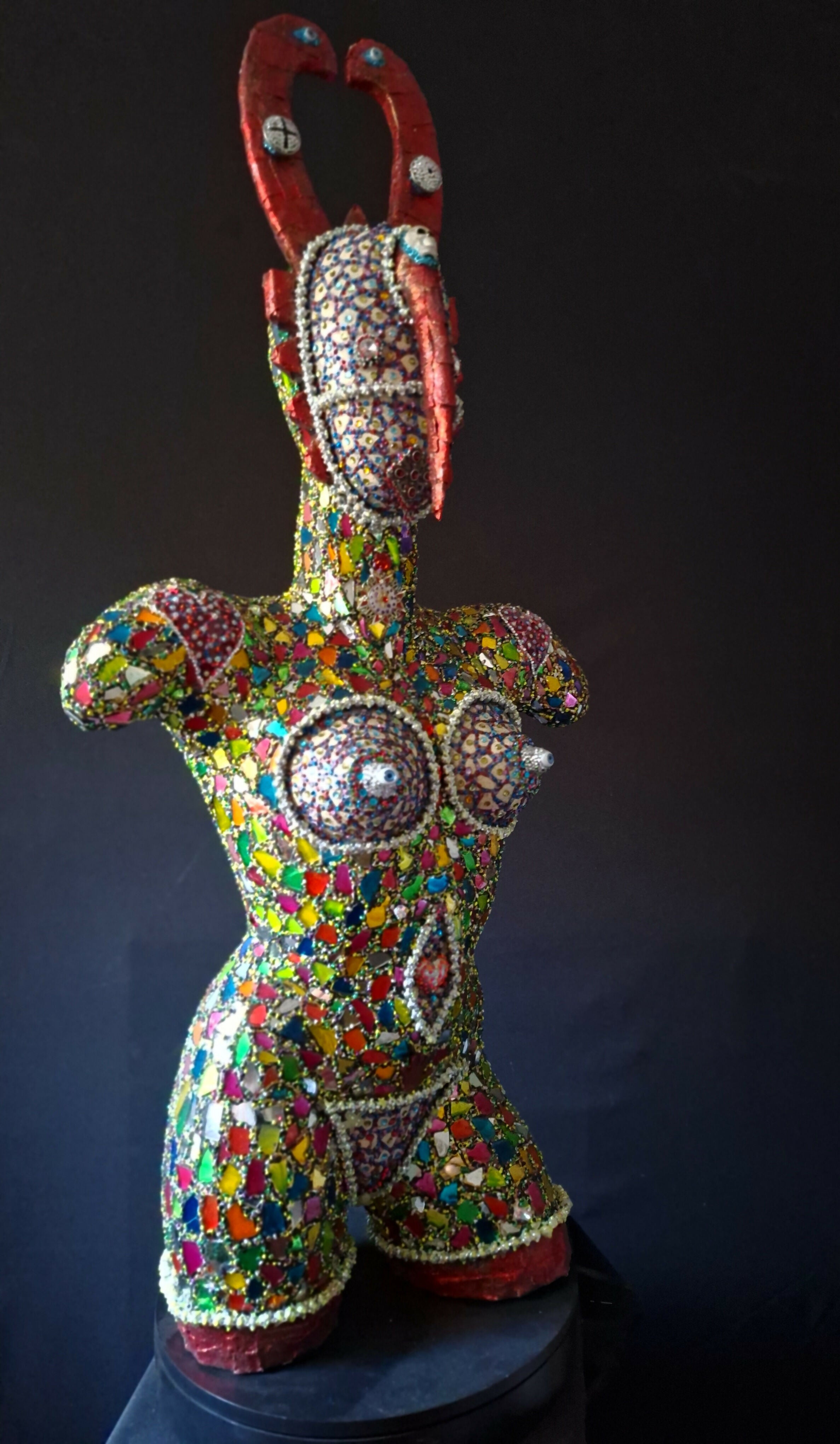 Contemporary Expressionist Figurative Mixed Media Mosaic Sculpture " AFRICAN QUEEN " Andru Fijalkowski