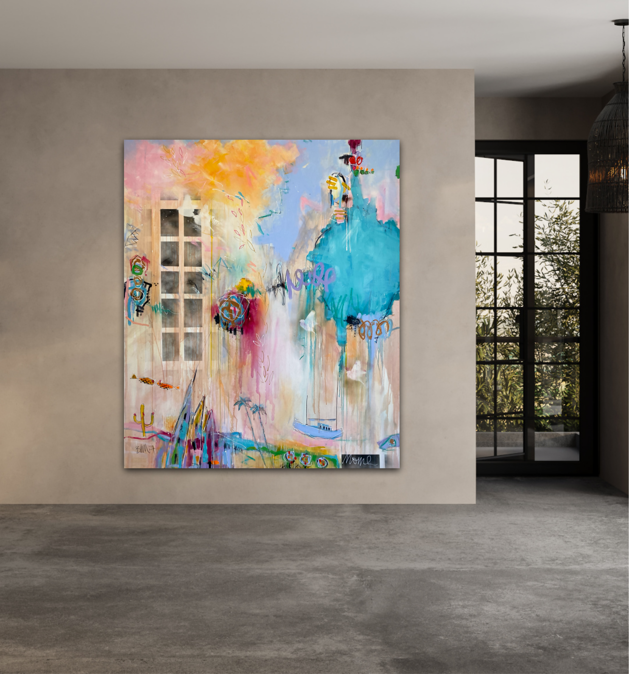 Abstract Acrylic Art Contemporary Expressionist Figurative Landscape Mixed Media Painting Visionary Home No.3 Bea Schubert