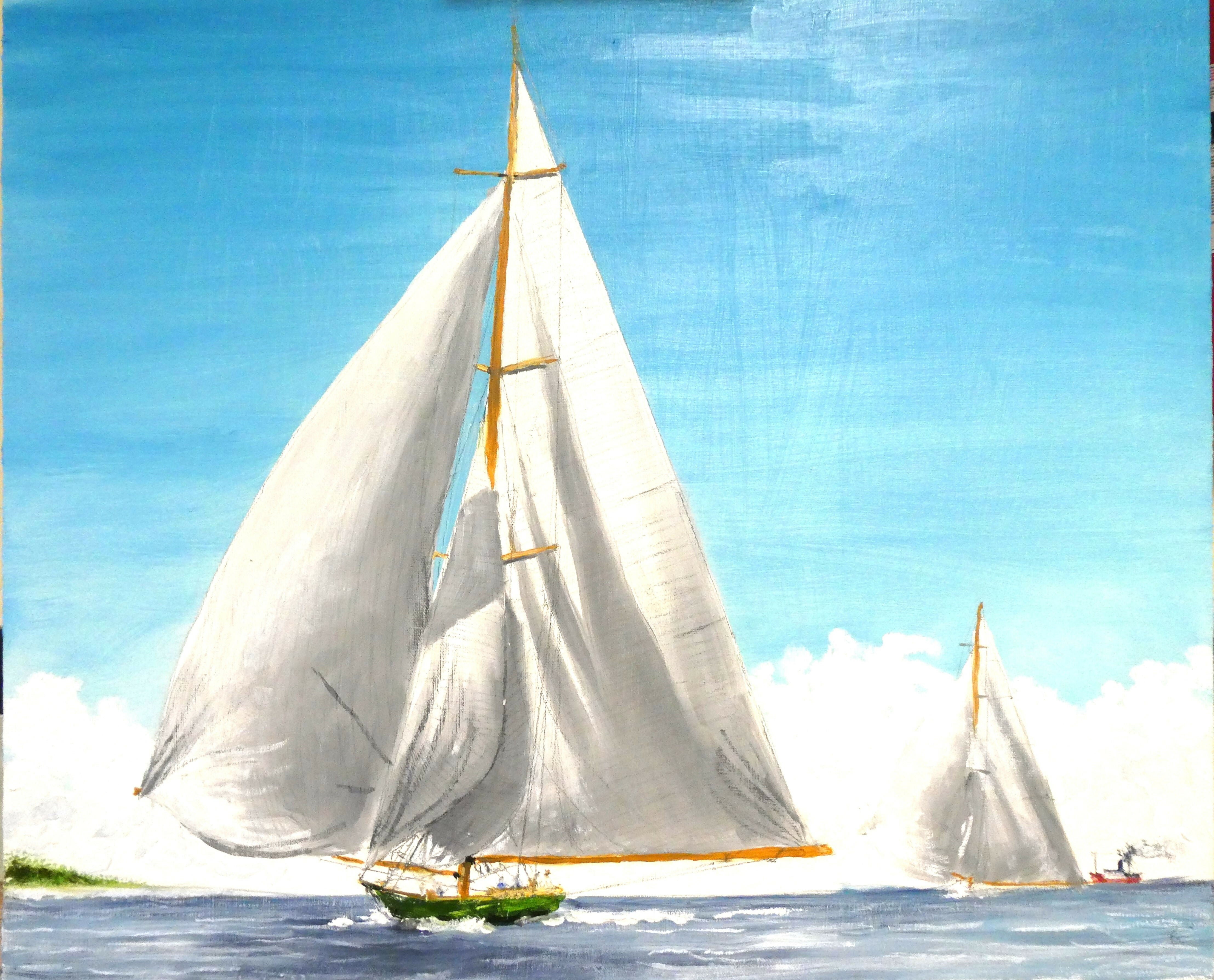 Seascape America's Cup 1930: Shamrock IV leads Enterprise Jim Fischer