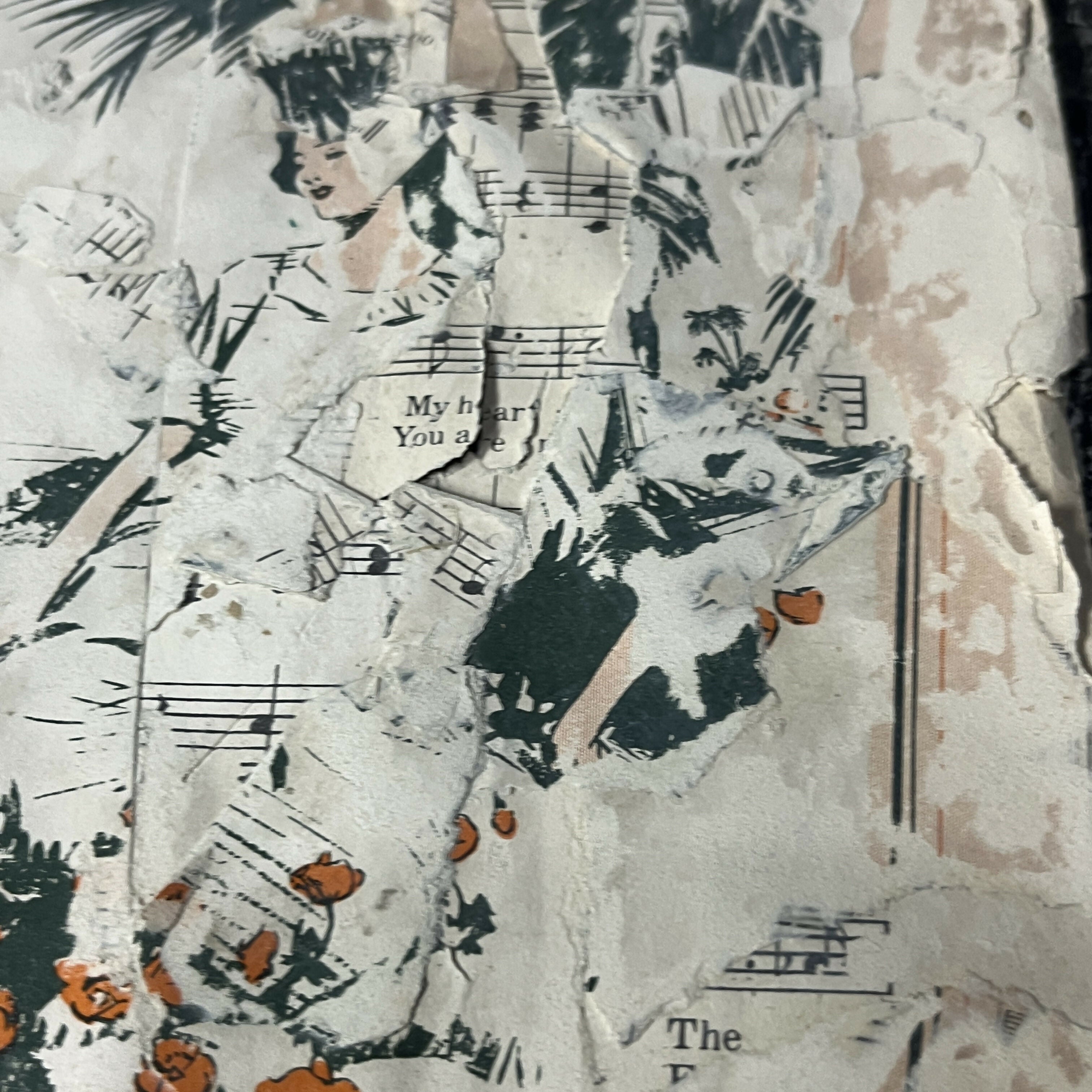 Abstract Collage Contemporary Mixed Media Painting Original Mixed Media Art Collage 10x13 "Out Where the Poppies Grow" Sheet Music Sam Lewis