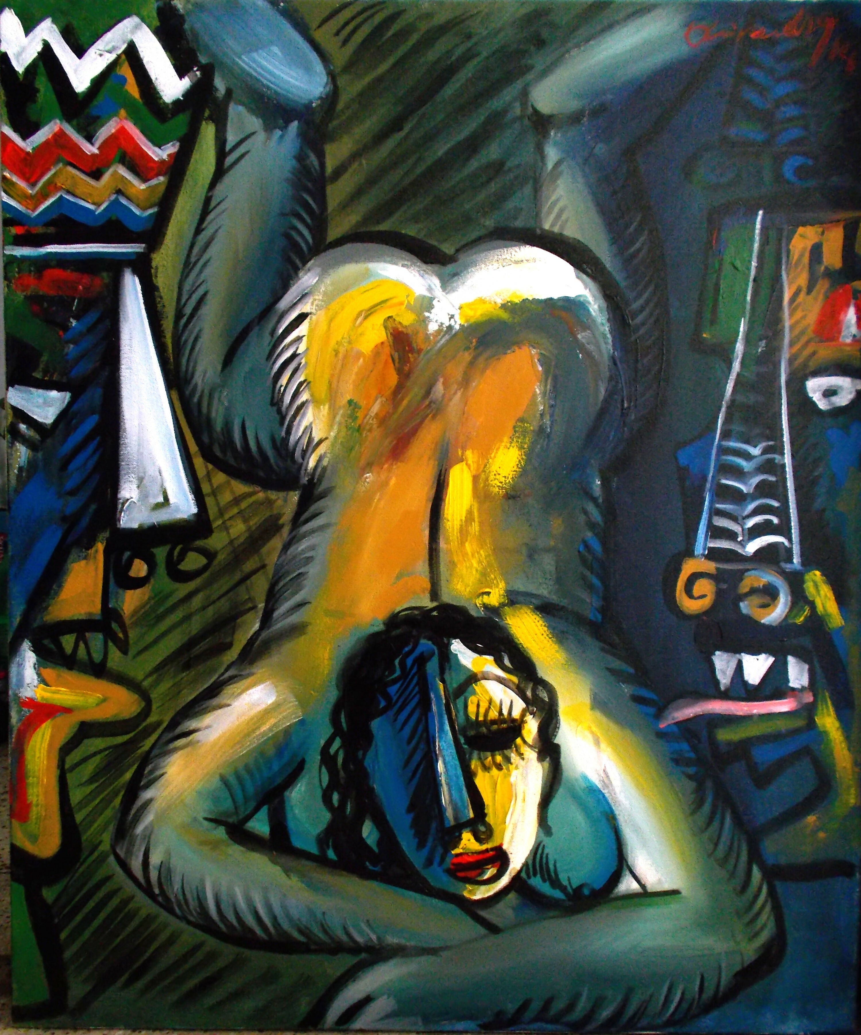 Abstract Acrylic Contemporary Figurative A reclining woman, Original , One piece in the world SOURAJATA